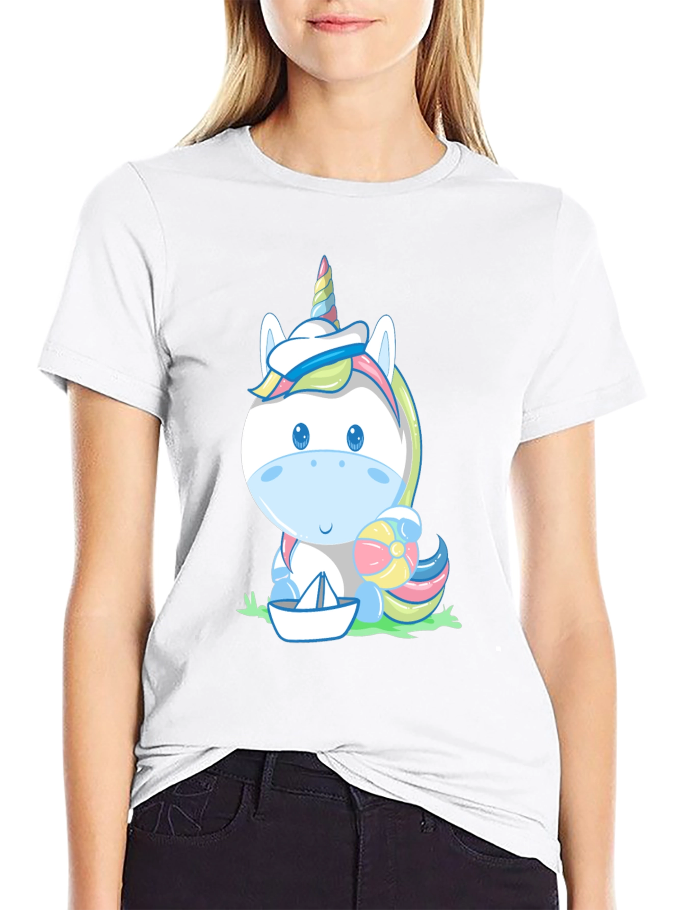 Black Unicorn Beach T-Shirt - Cute Cartoon Tee view 9