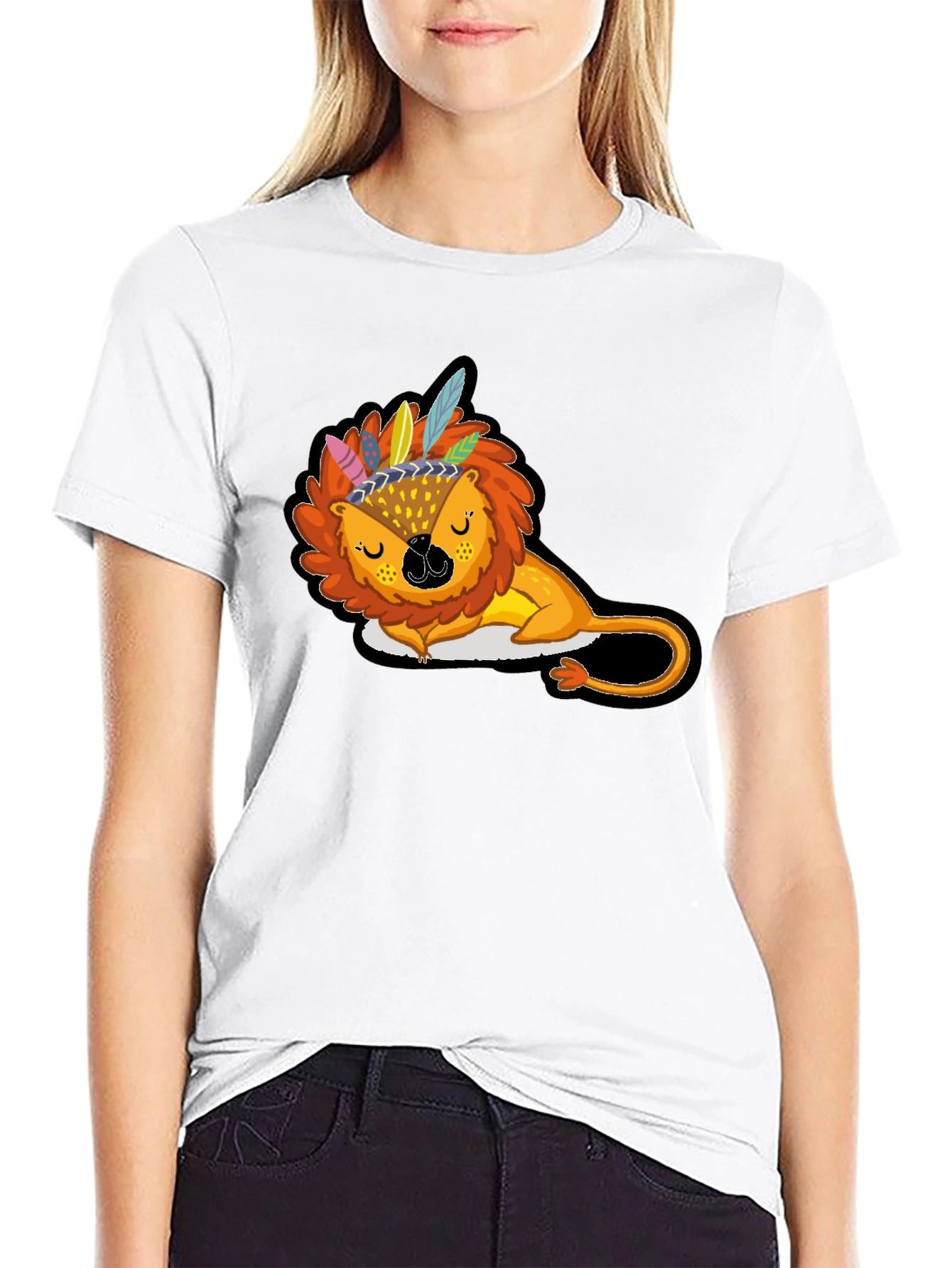 Black Sleeping Lion Headdress Graphic T-Shirt view 9