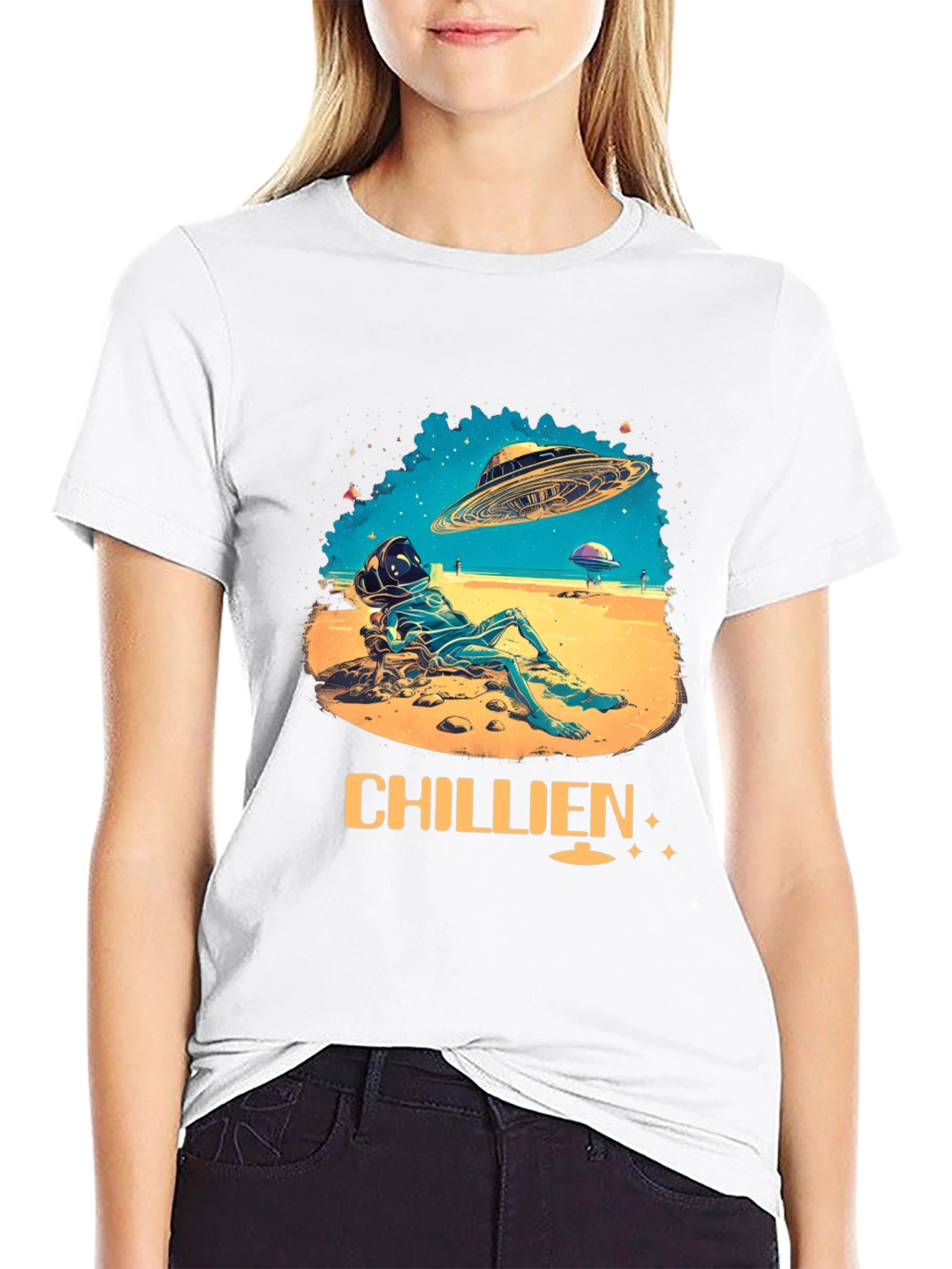Black Chillien Alien T-Shirt - Relaxed UFO Design view 9