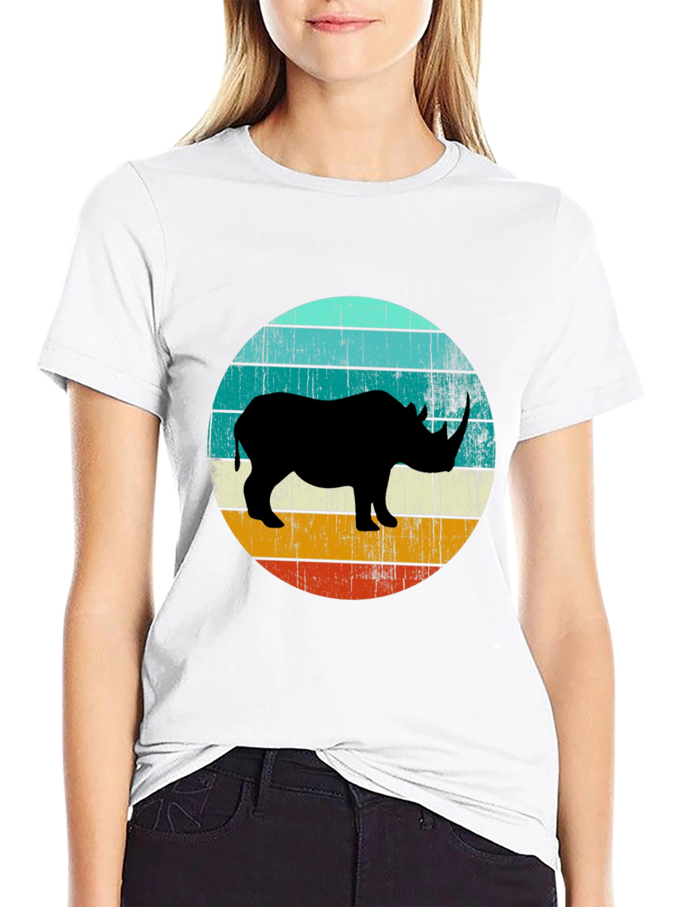 Black Retro Rhino Graphic Tee - Black Cotton T-Shirt view 9