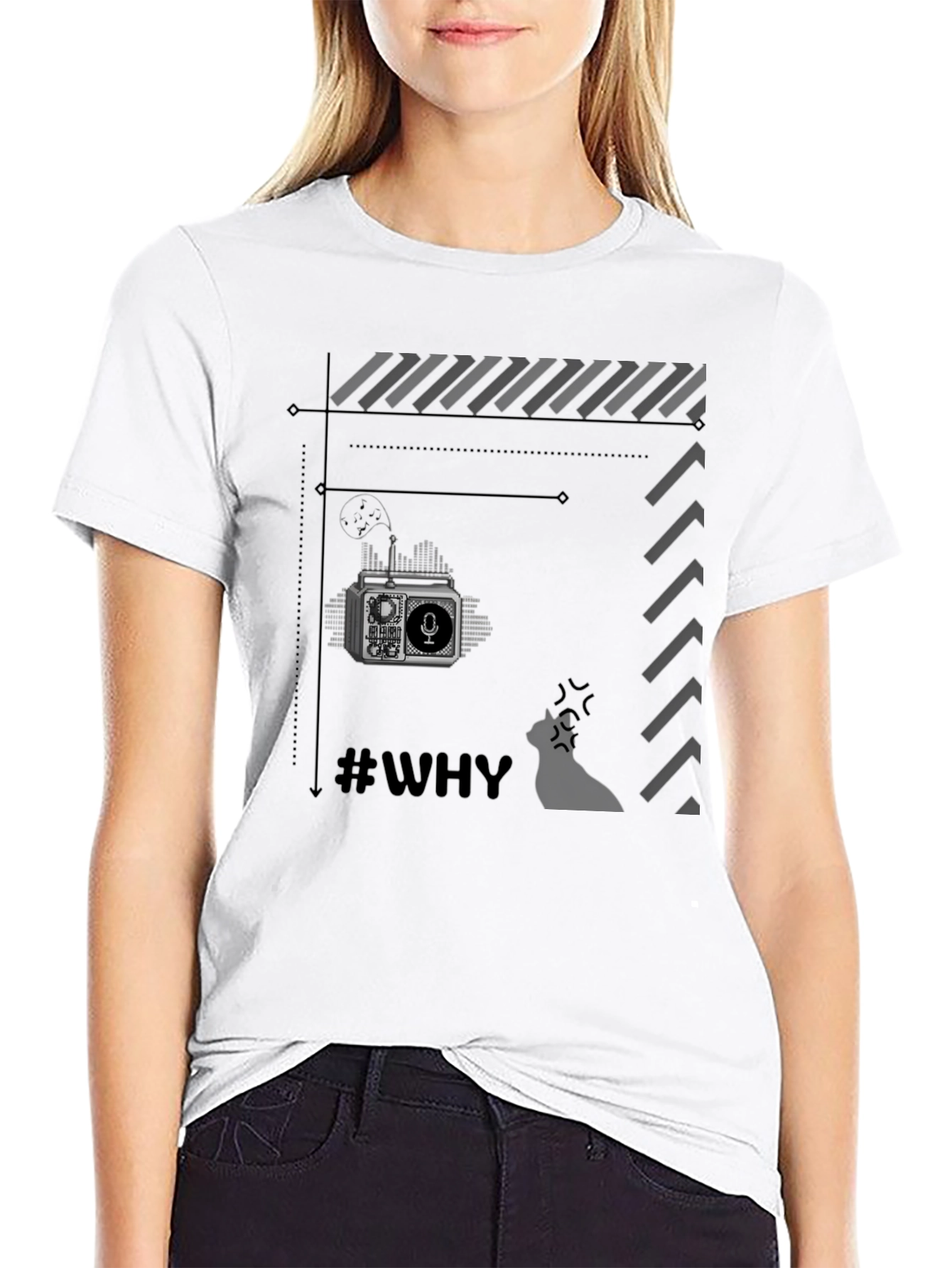 Black Retro Radio Black T-Shirt - Why? view 9