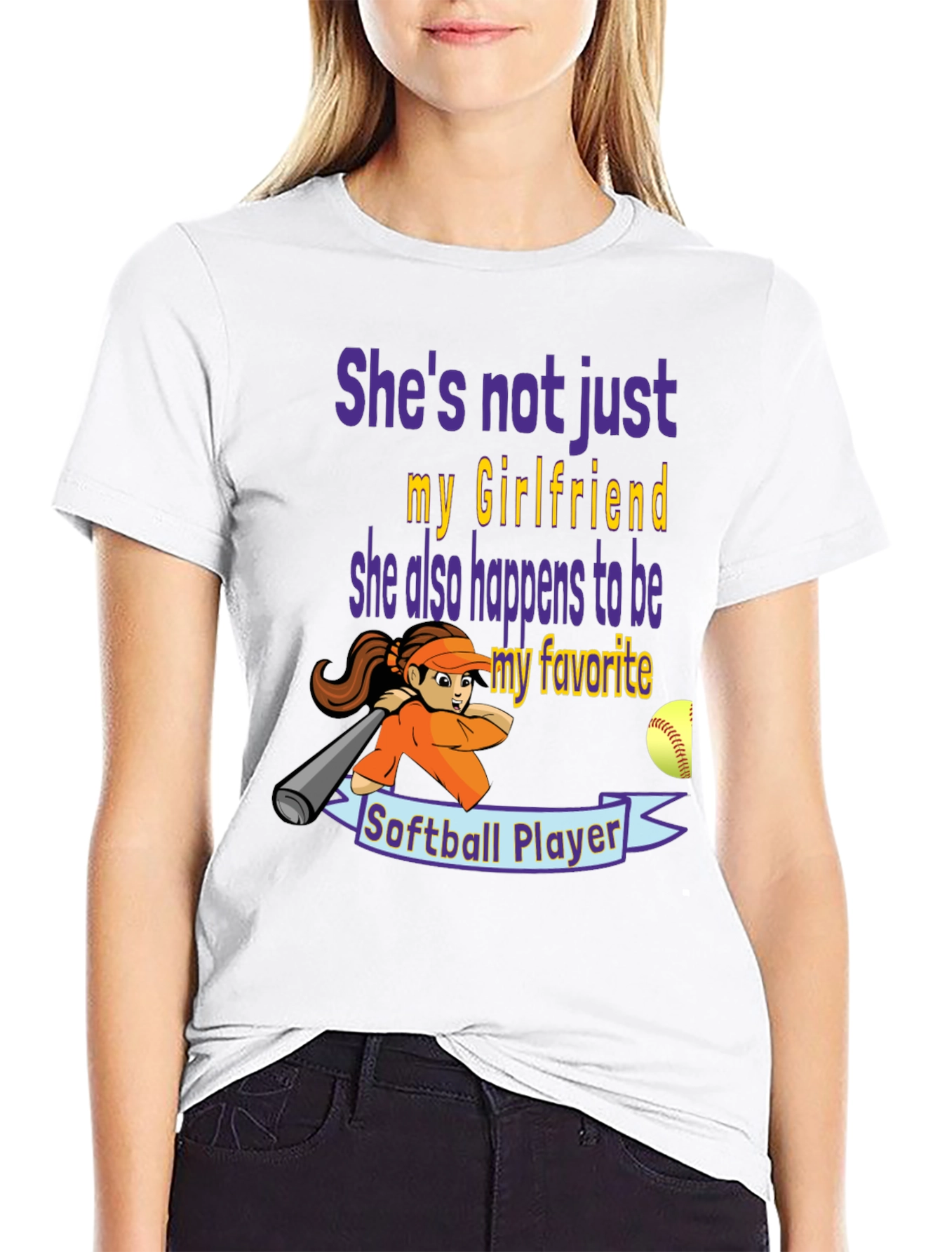 Black Softball Girlfriend Graphic T-Shirt view 9
