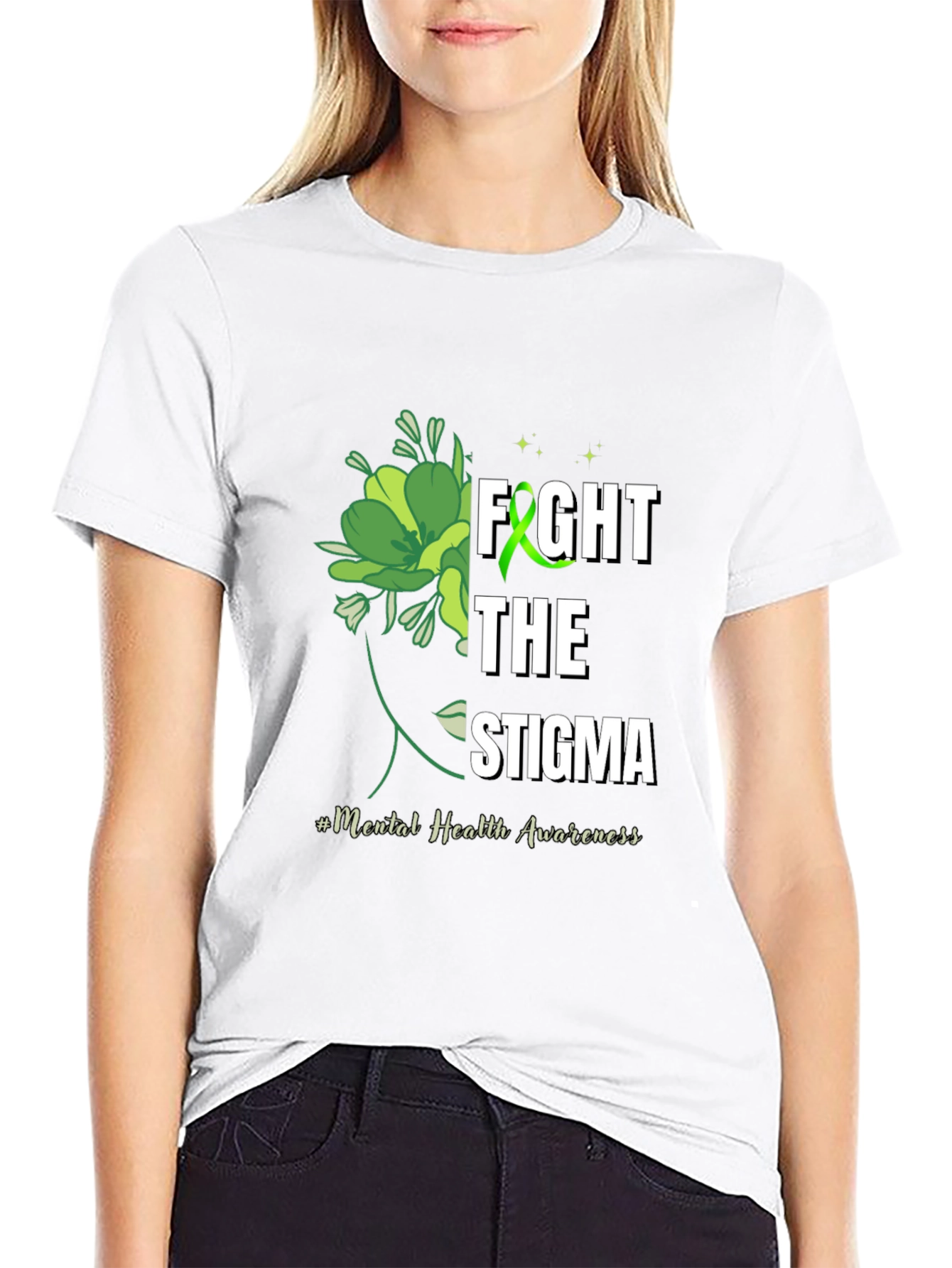 Black Fight The Stigma Mental Health Awareness T-Shirt view 9