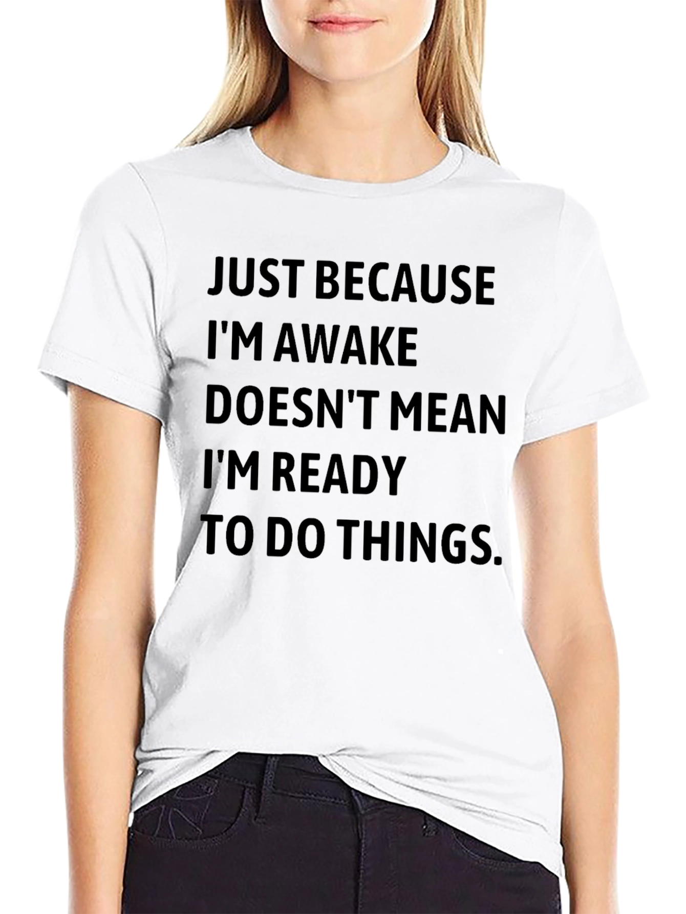 Black Funny Slogan T-Shirt - "Just Because I'm Awake" view 9