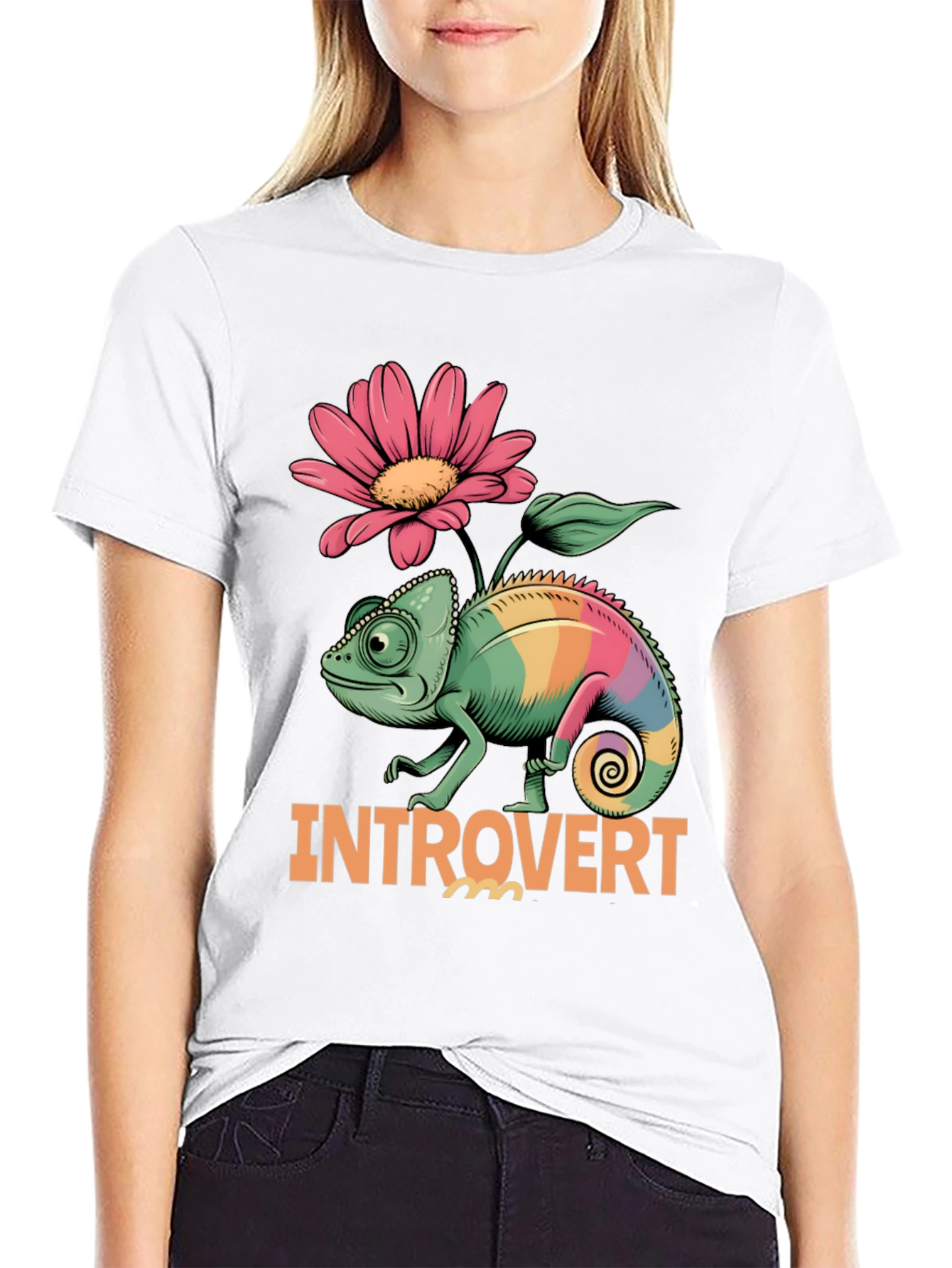 Black Introvert Chameleon Graphic Tee view 9