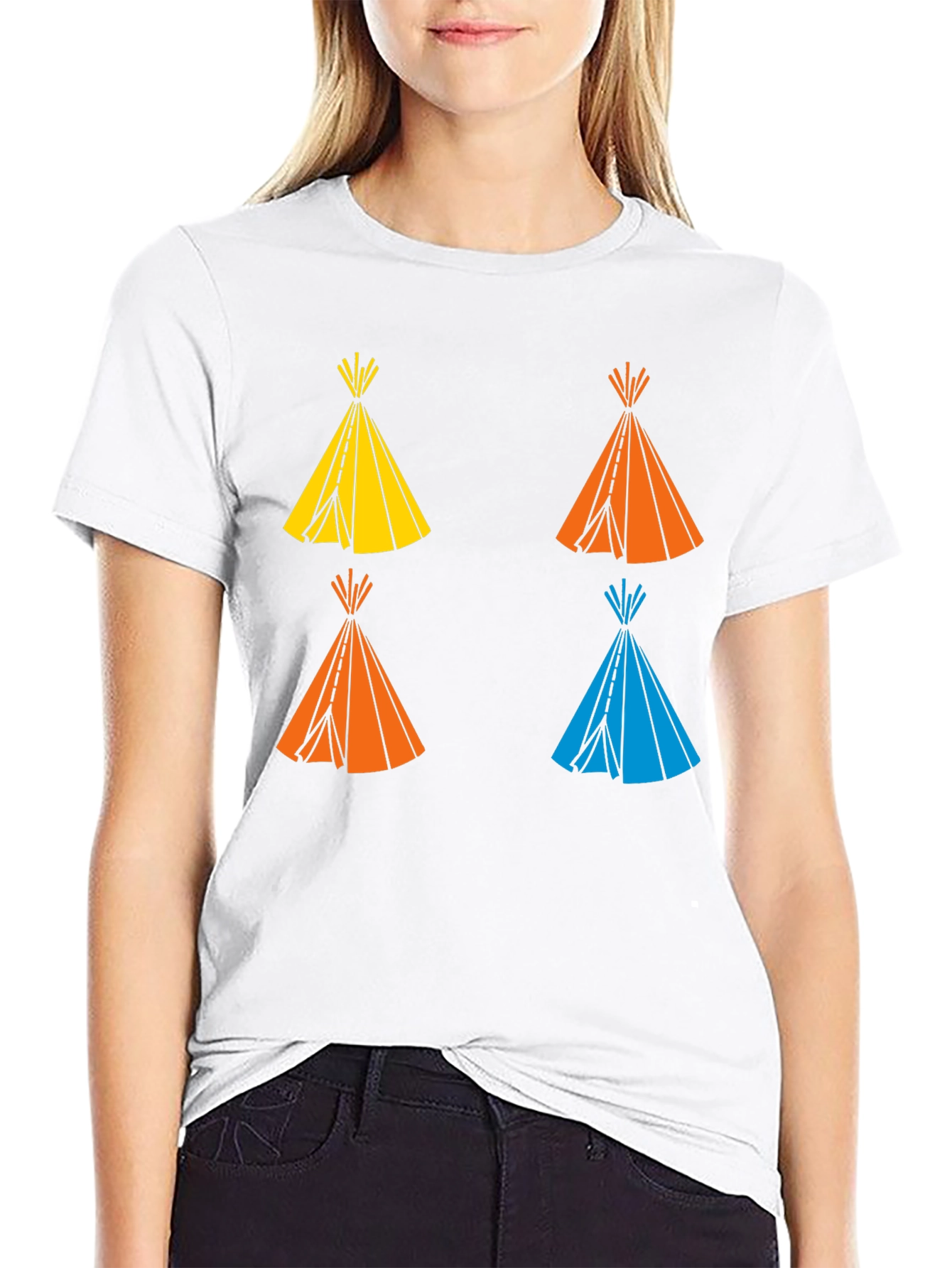 Black Graphic Tee: Colorful Teepee Design - Modern Fit view 9