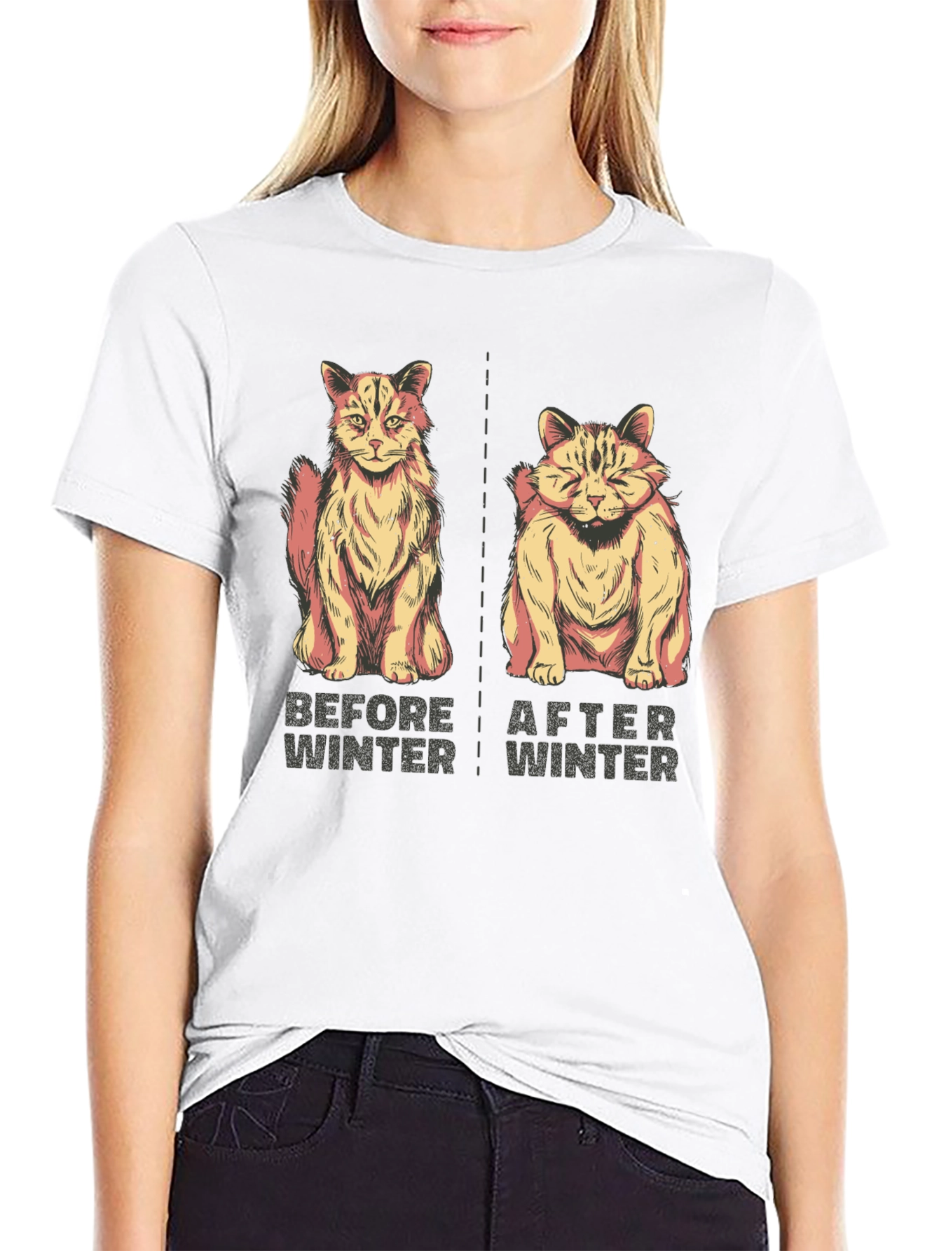 Black Before & After Winter Cat Graphic Tee view 9