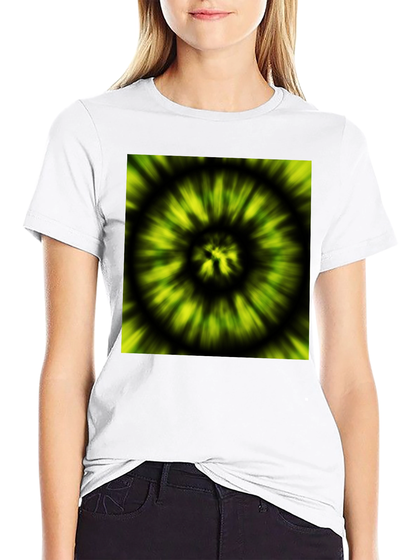 Black Hypnotic Swirl Tee - Green & Black Graphic Print view 9