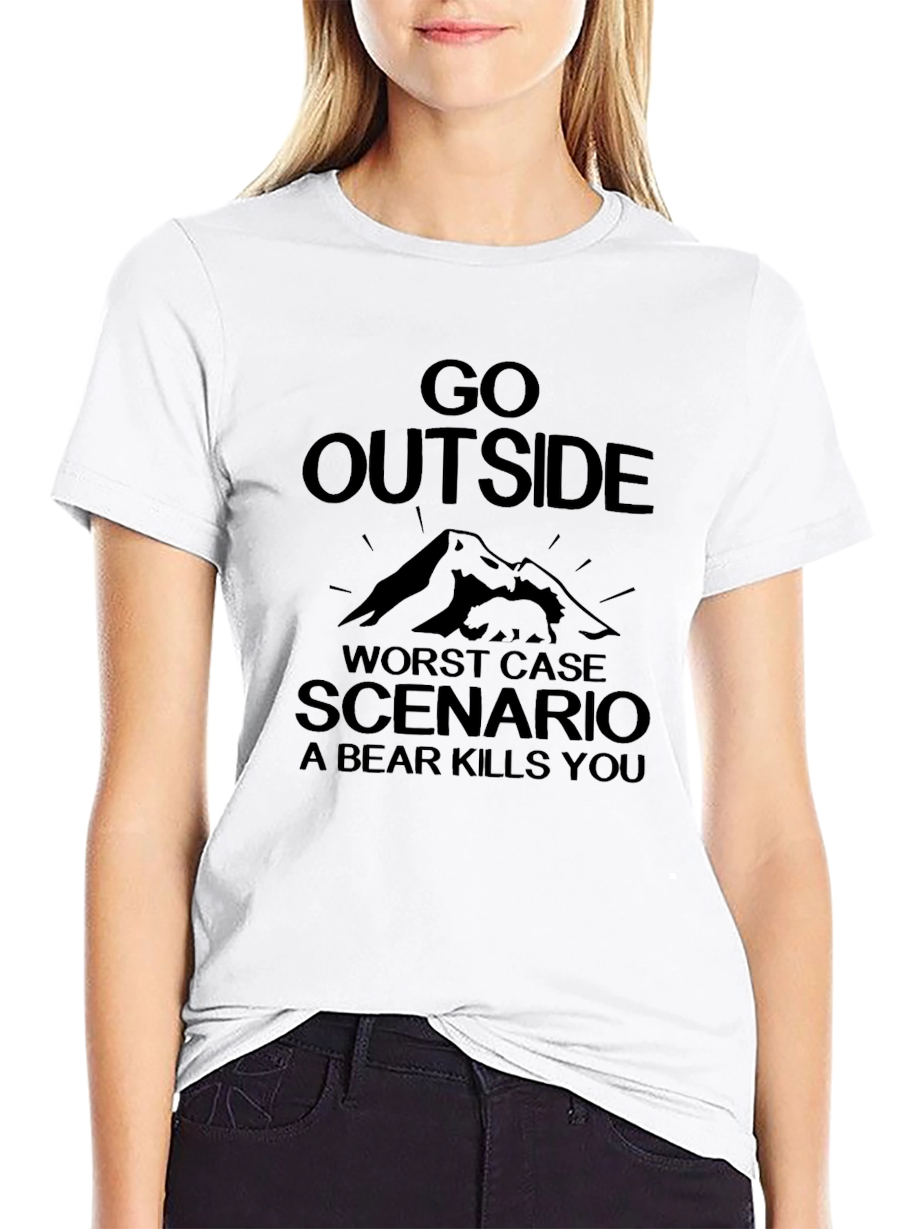 Black Funny Go Outside Bear Kills You Graphic Tee view 9