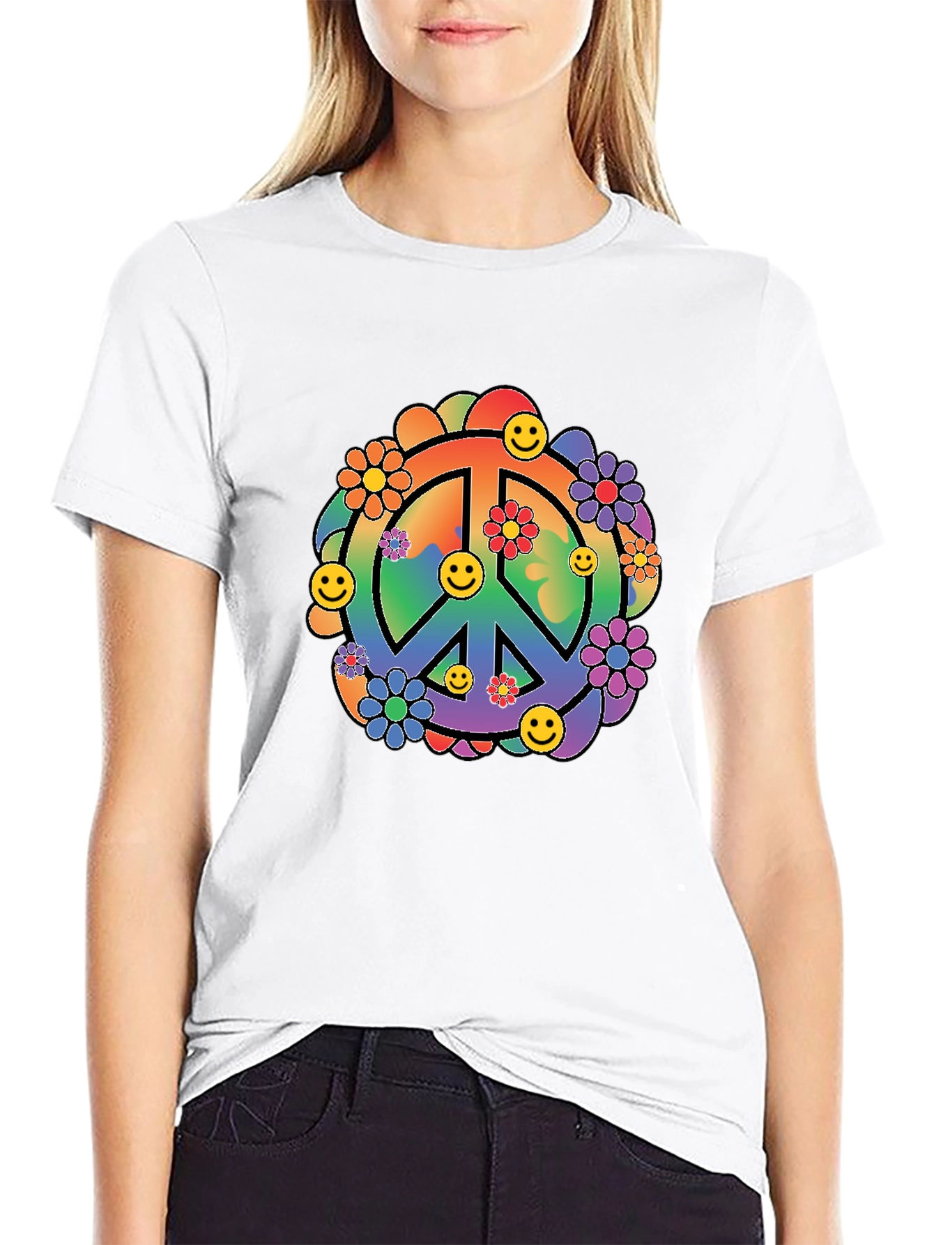 Black Retro Peace Sign Graphic Tee view 9