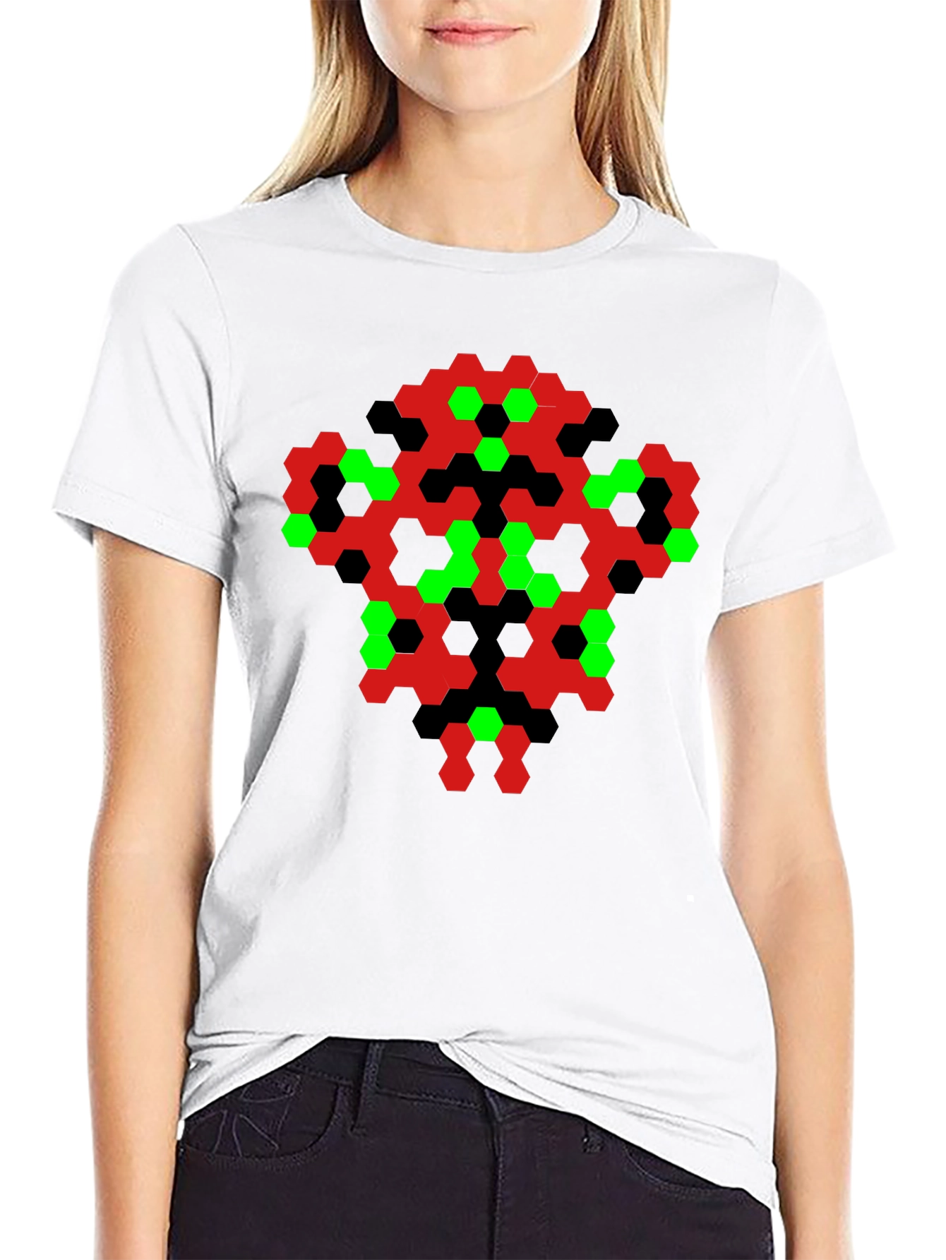 Black Abstract Hexagon Pattern Black T-Shirt view 9