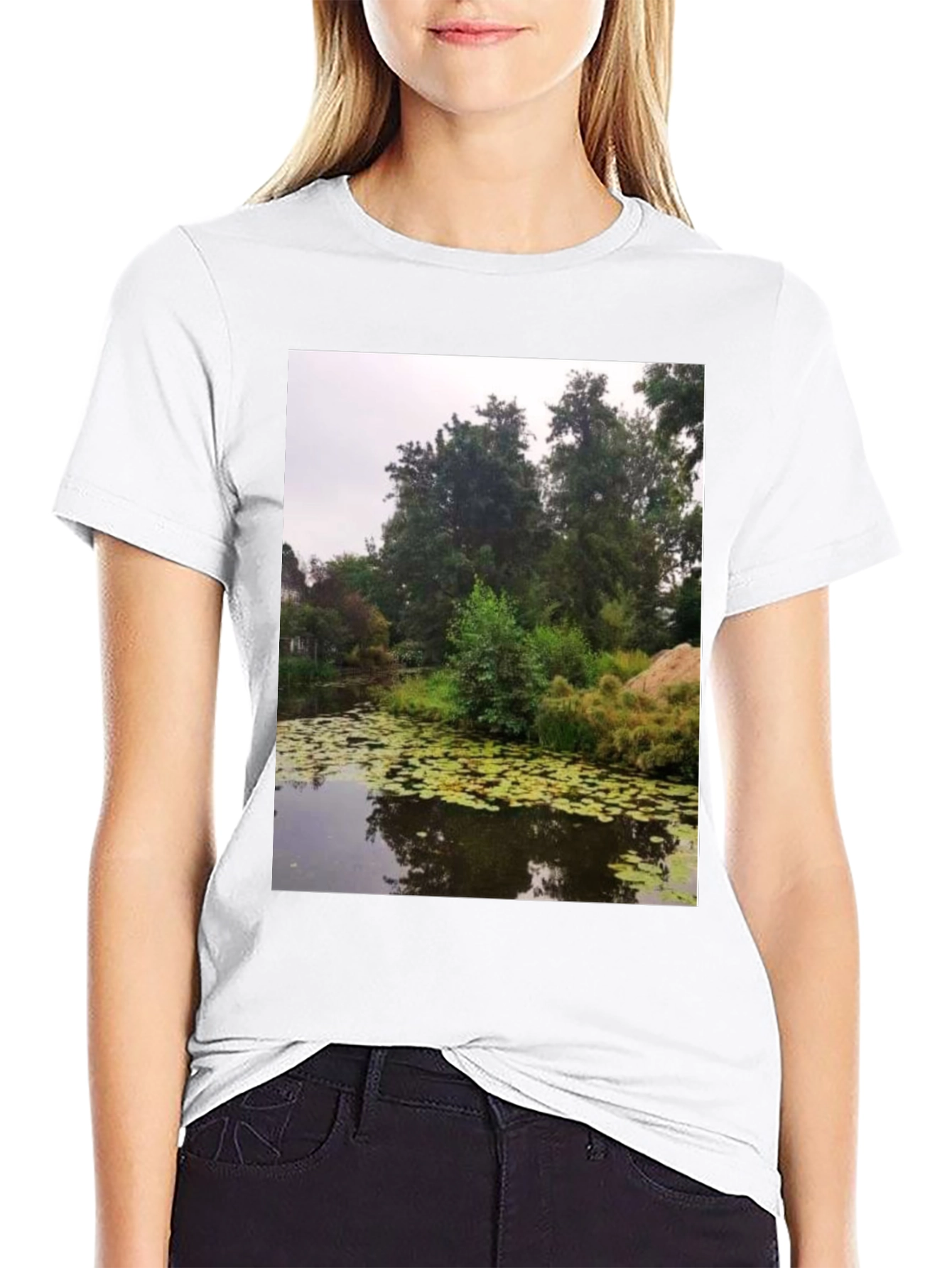 Black Nature Pond Graphic Tee - Men's Black T-Shirt view 9