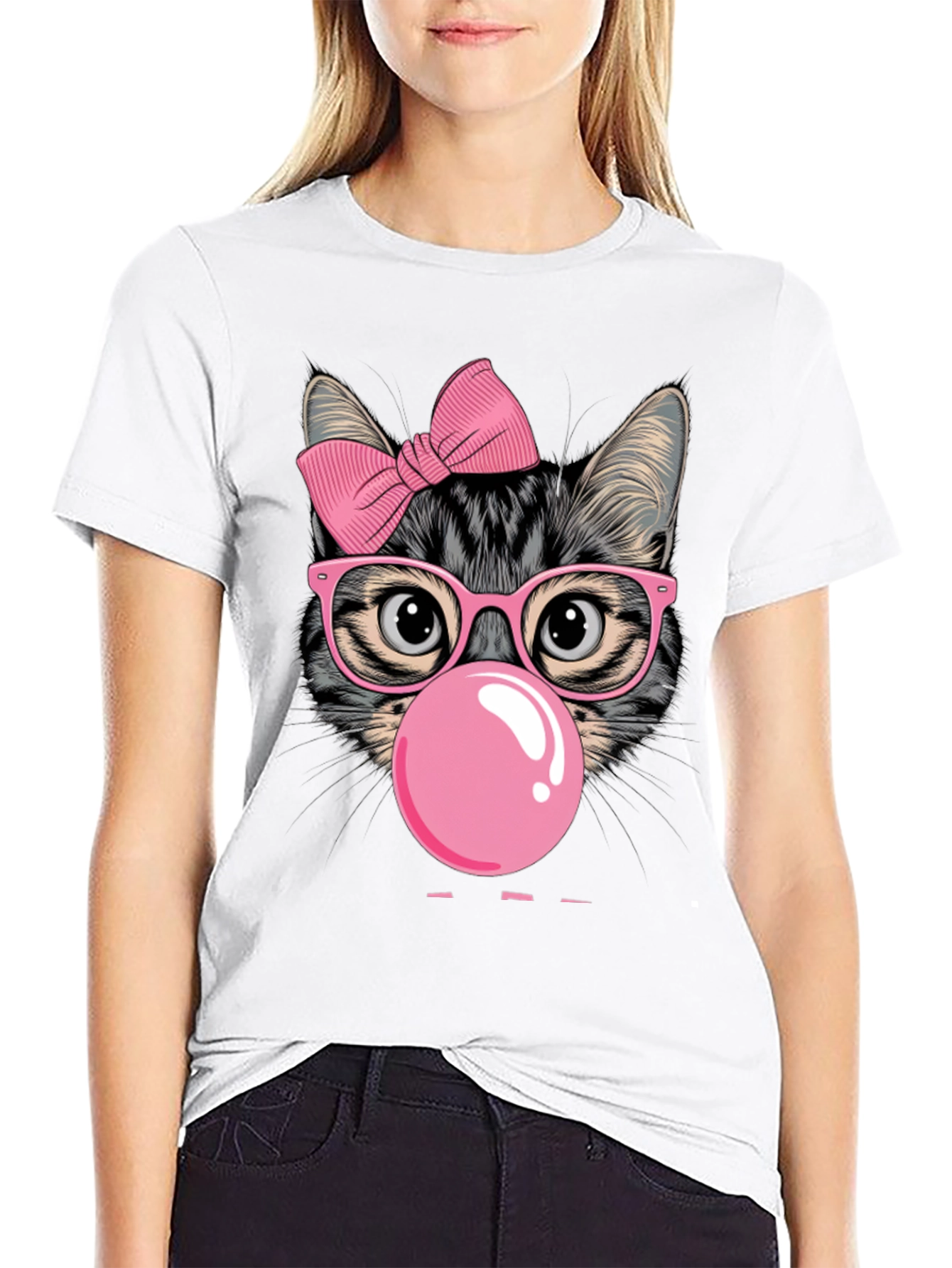Black Cool Cat Bubble Gum Graphic T-Shirt view 9