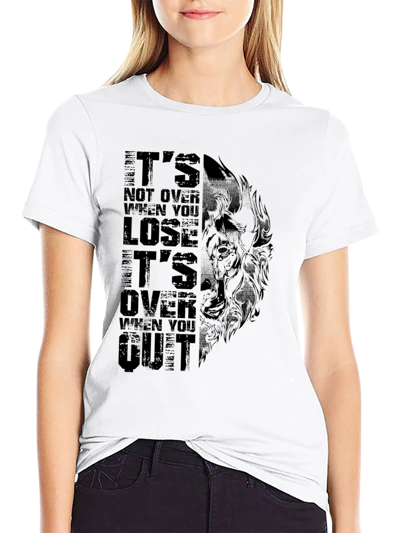 Black Motivational Wolf Graphic Black T-Shirt view 9