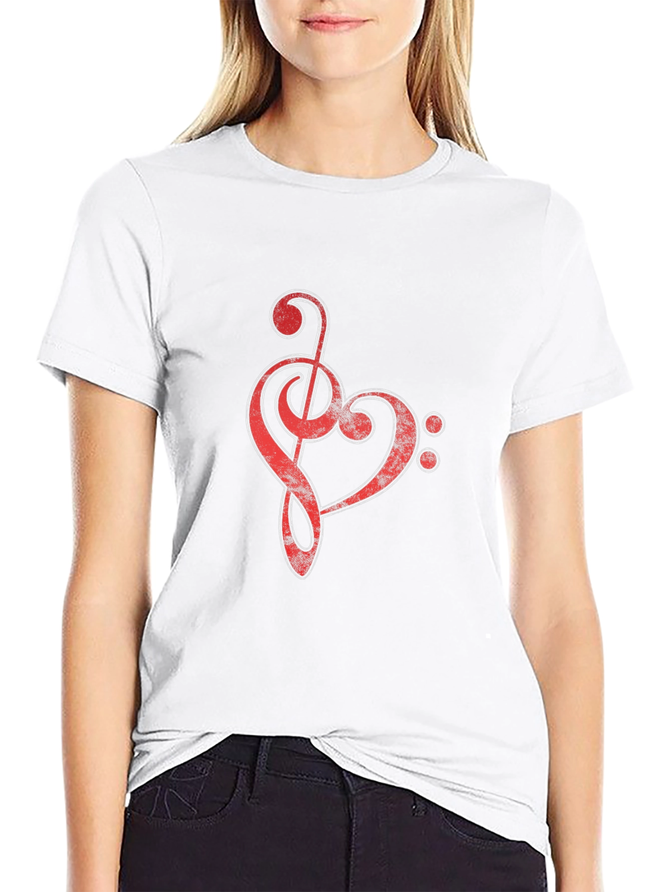 Black Red Music Heart Graphic Black T-Shirt view 9