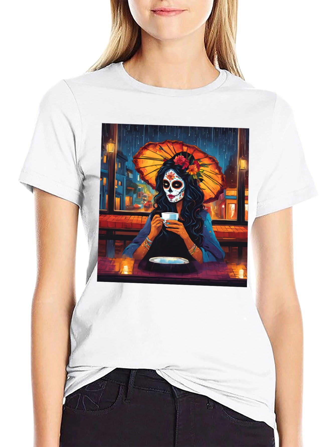 Black Sugar Skull Girl T-Shirt - Day of the Dead Art Tee view 9