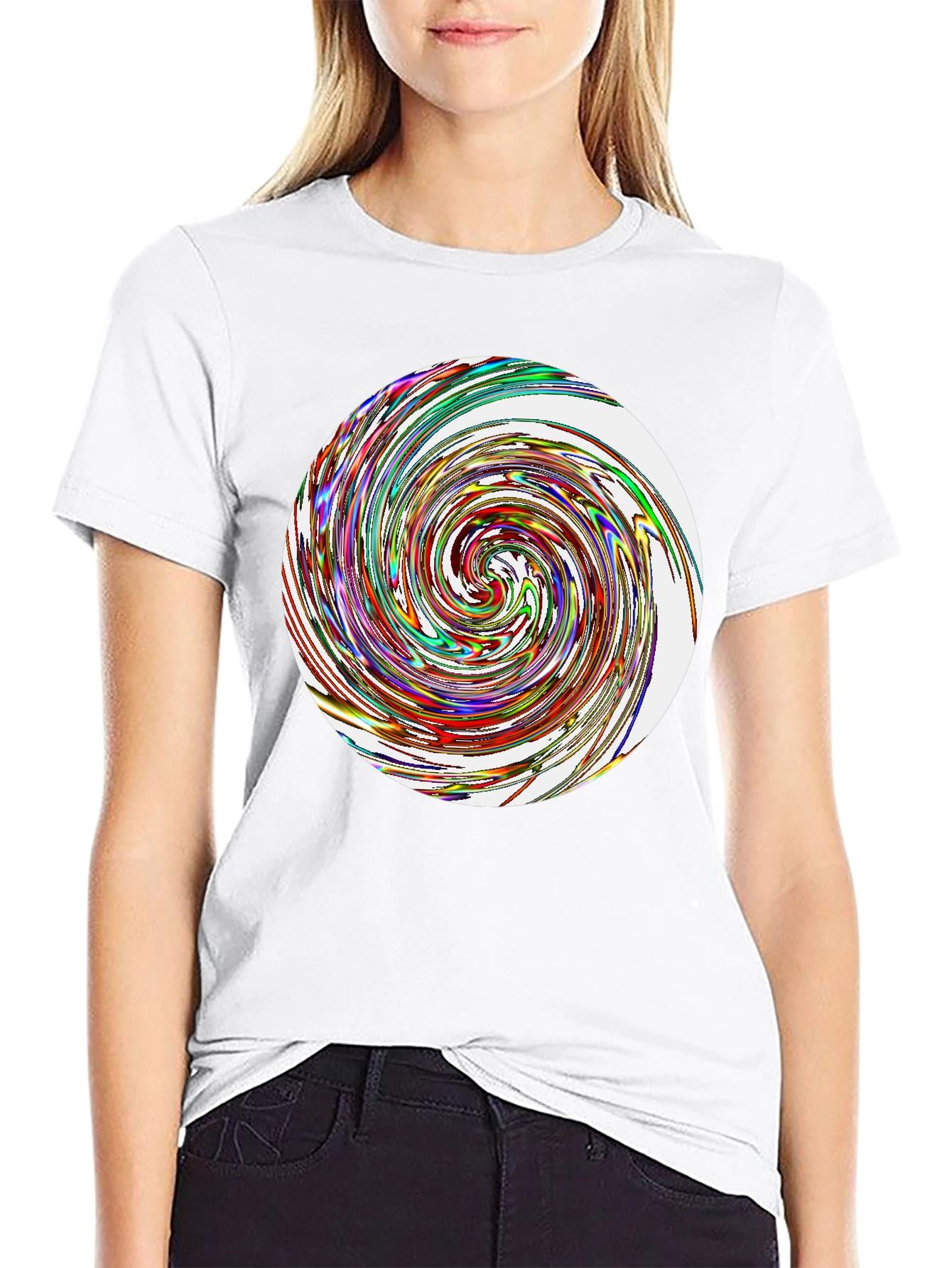 Black Abstract Swirl Graphic Tee - Black Cotton Blend T-Shirt view 9