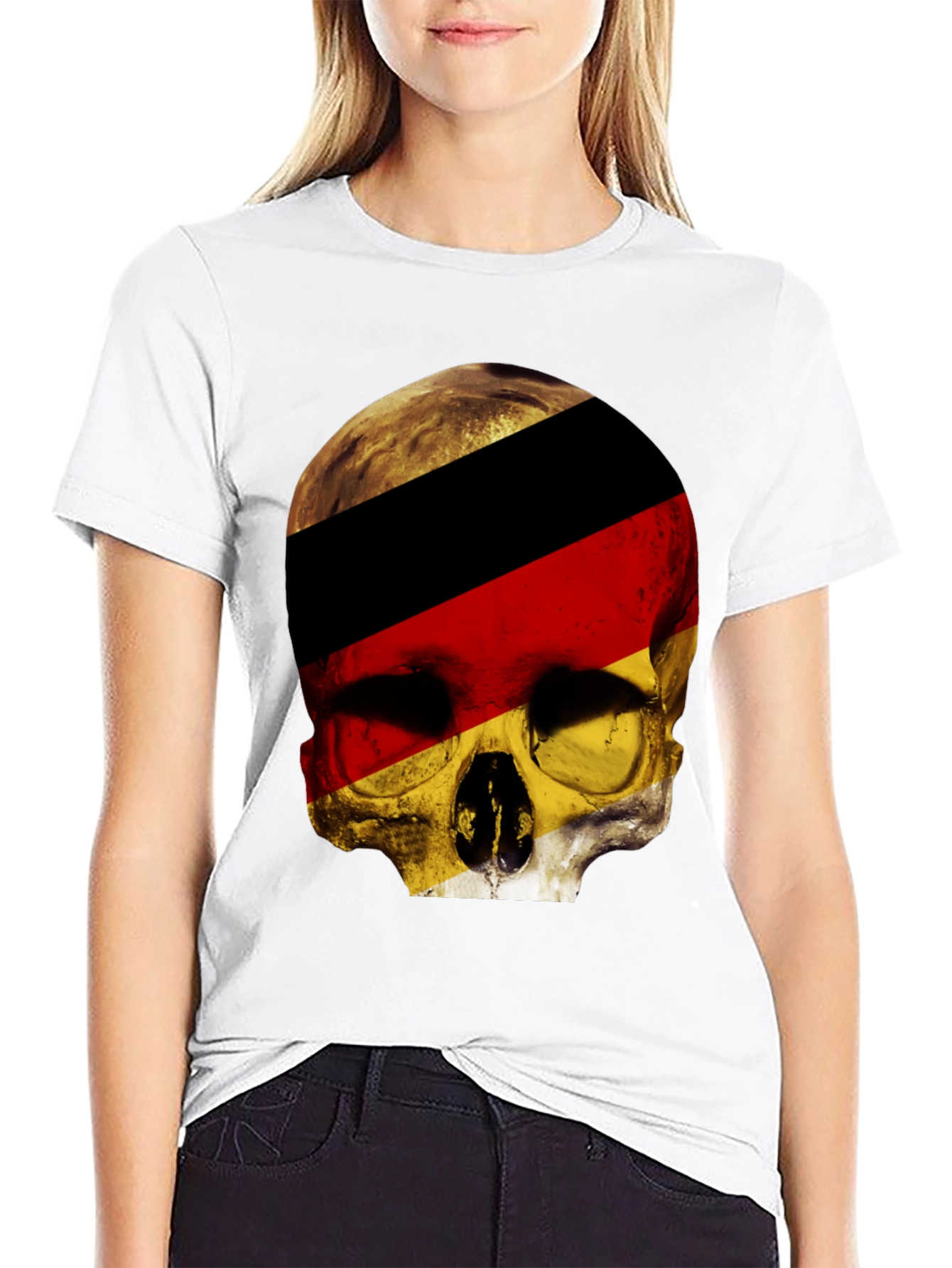 Black German Flag Skull Graphic T-Shirt - Black view 9