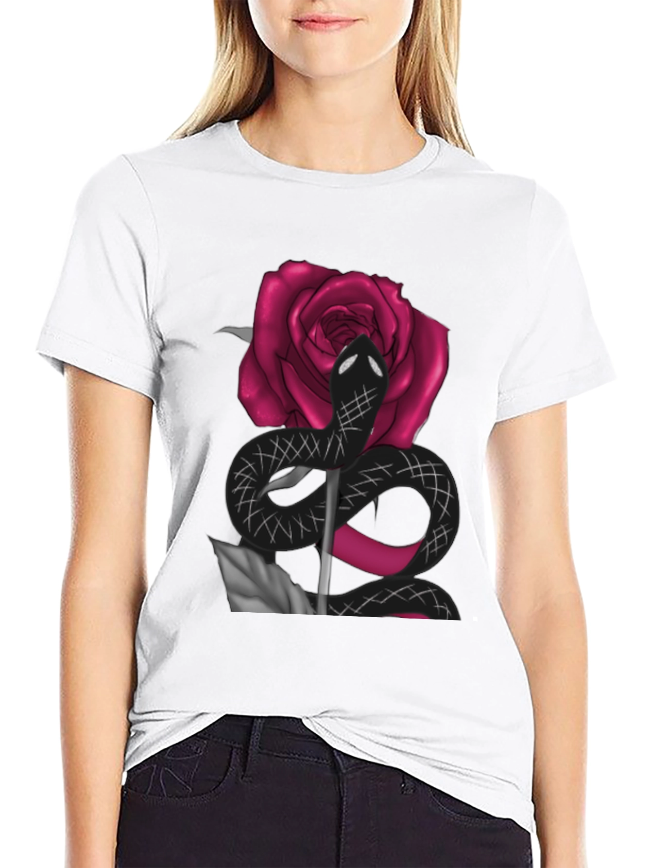 Black Snake & Rose Graphic Tee - Bold Statement T-Shirt view 9