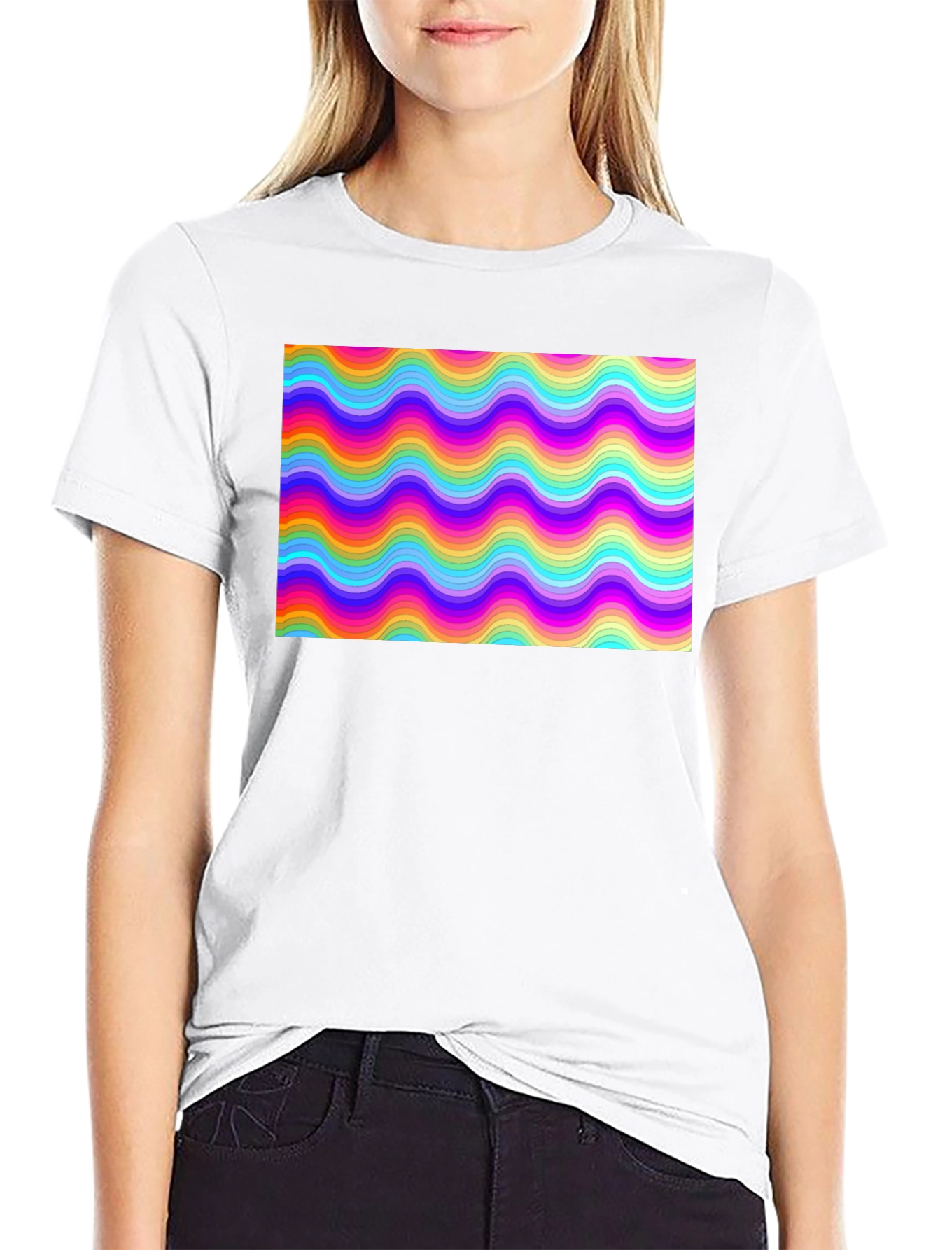 Black Retro Wave Pattern Graphic Tee - Soft Cotton T-Shirt view 9