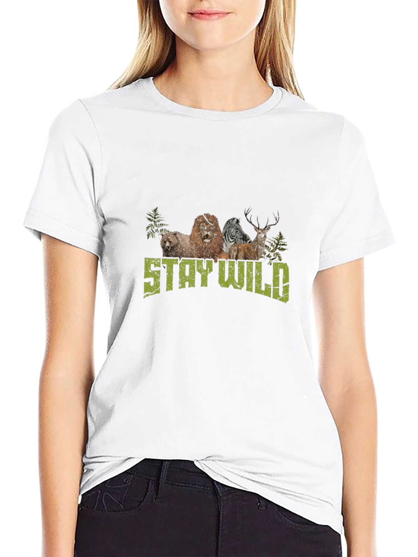 Black Stay Wild Graphic Print Crew Neck T-Shirt view 9