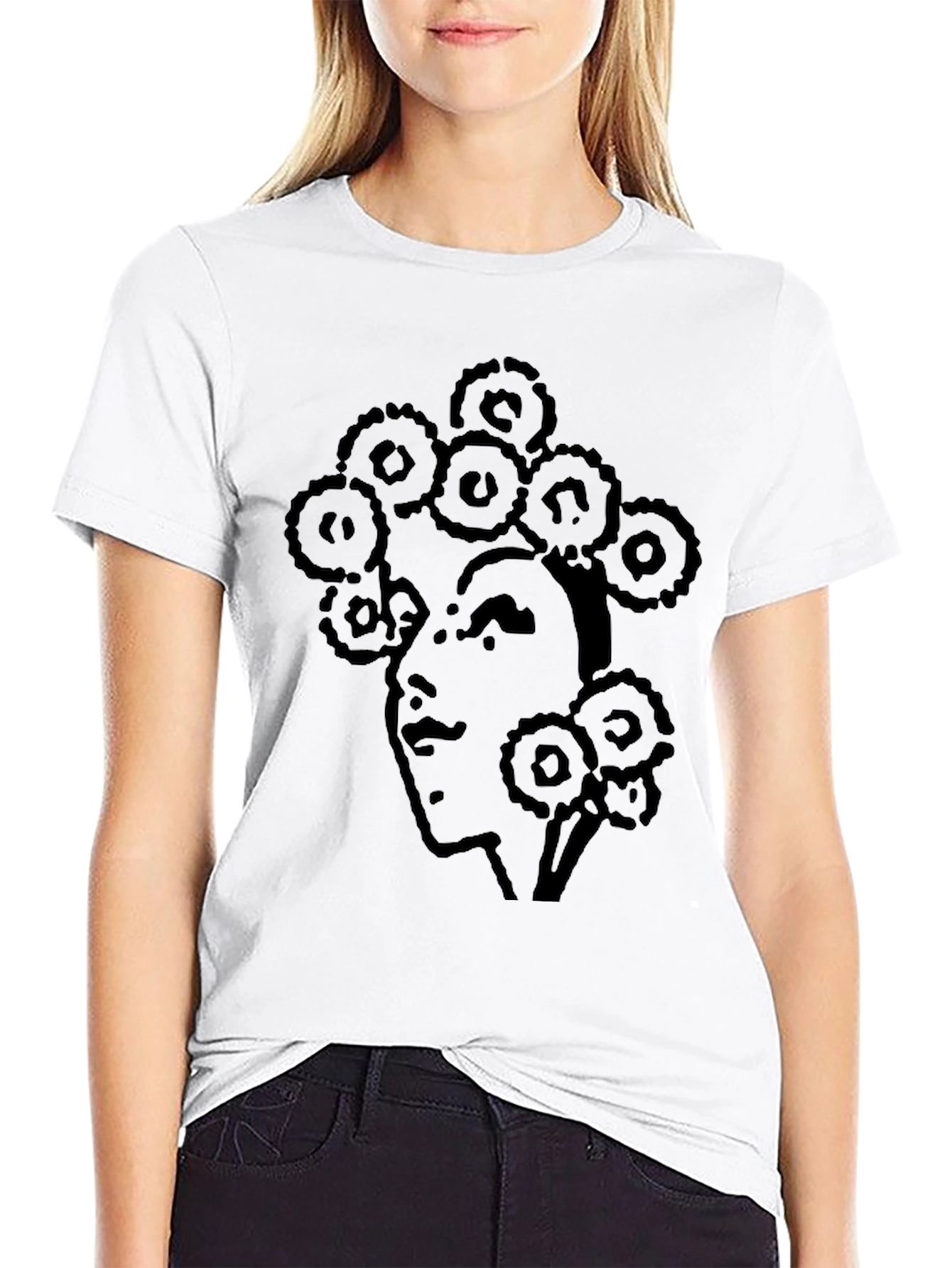 Black Abstract Face Print T-Shirt - Casual Black Tee view 9