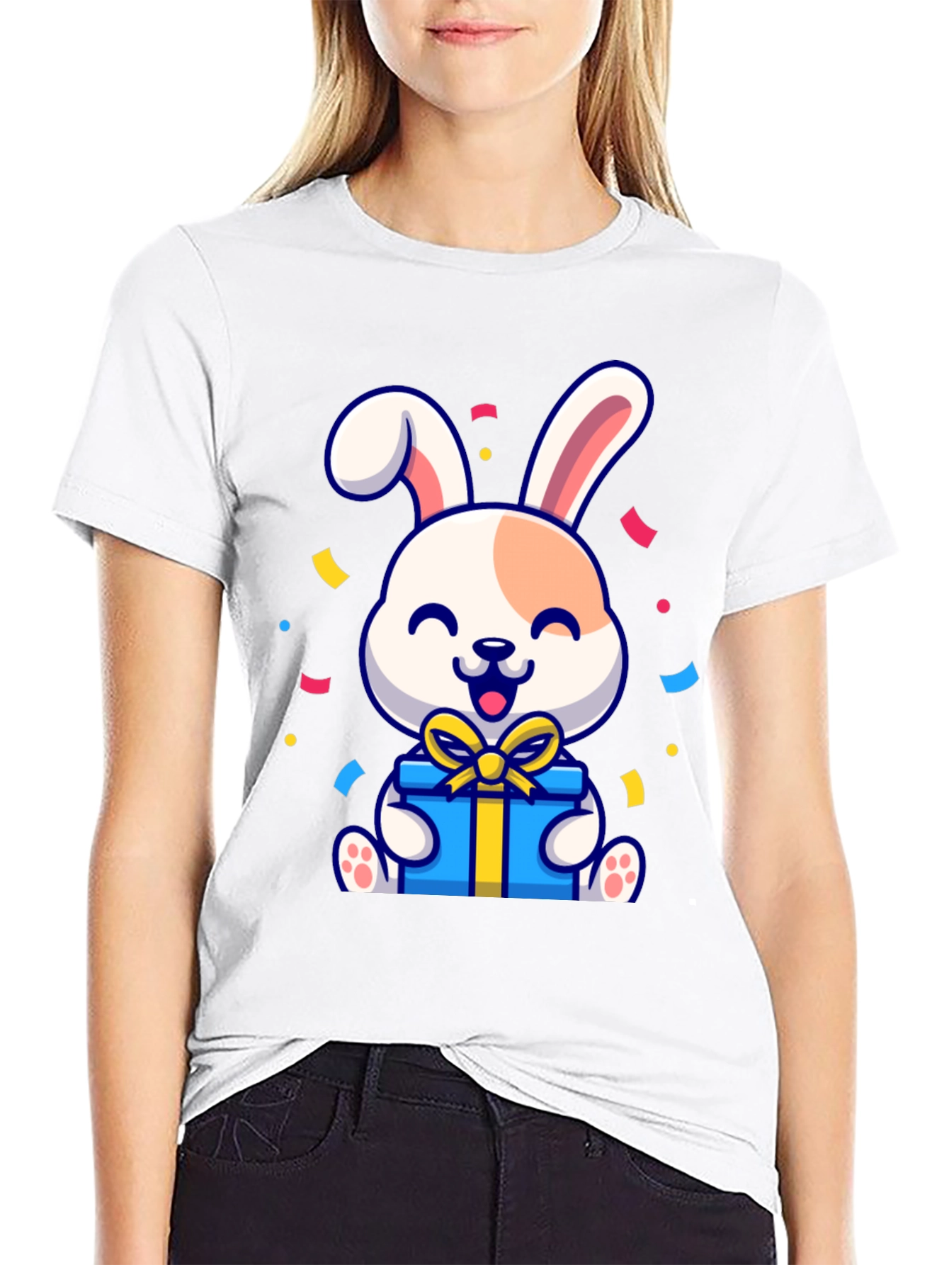 Black Cute Bunny Holding Gift T-Shirt view 9