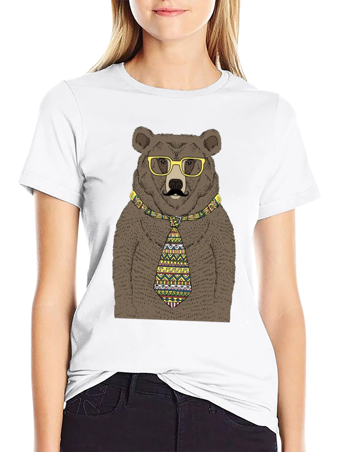 Black Bear with Glasses and Tie T-Shirt view 9