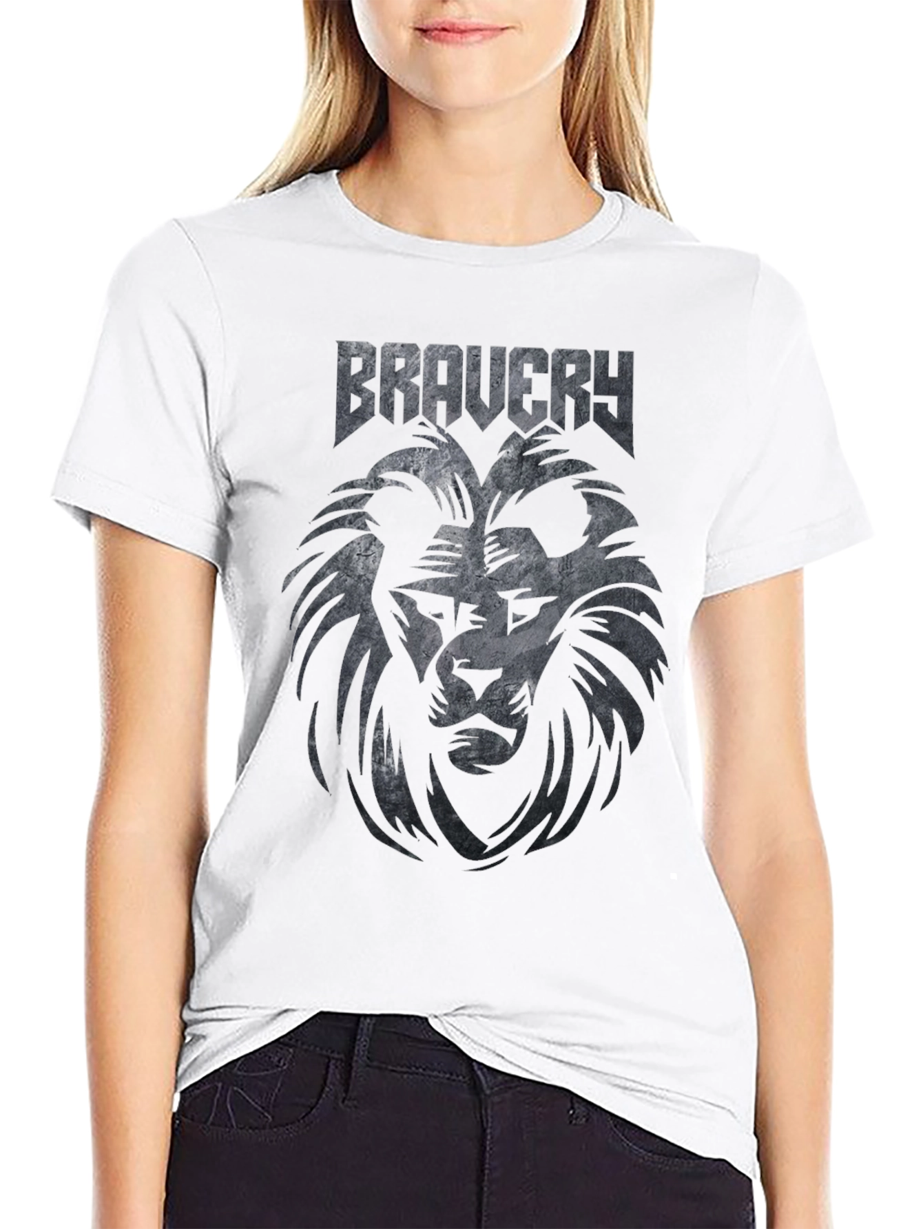 Black Bravery Lion Graphic T-Shirt - Black Cotton Tee view 9