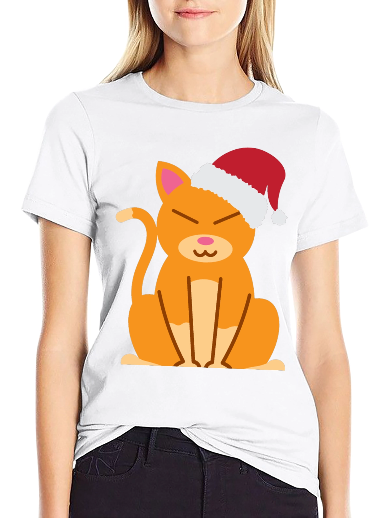 Black Festive Cat Tee - Santa Hat Cute Kitten Shirt view 9