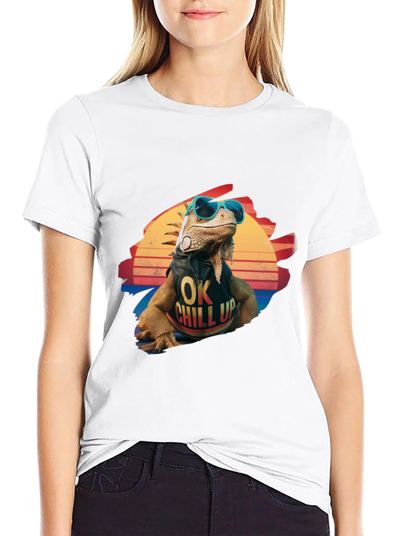 Black Cool Iguana Graphic T-Shirt - "OK Chill Up" view 9