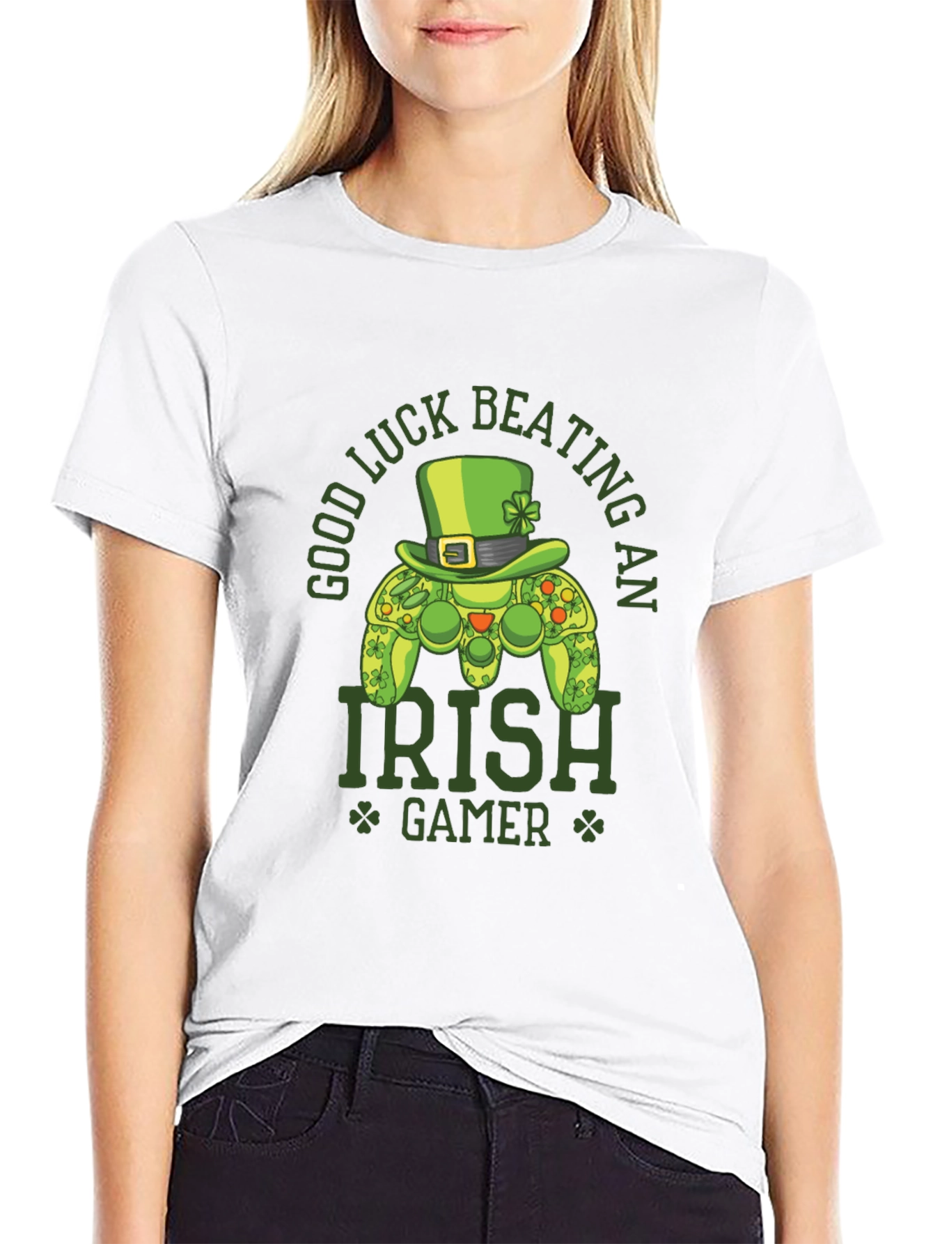 Black Irish Gamer T-Shirt - Good Luck Beating An Irish Gamer view 9