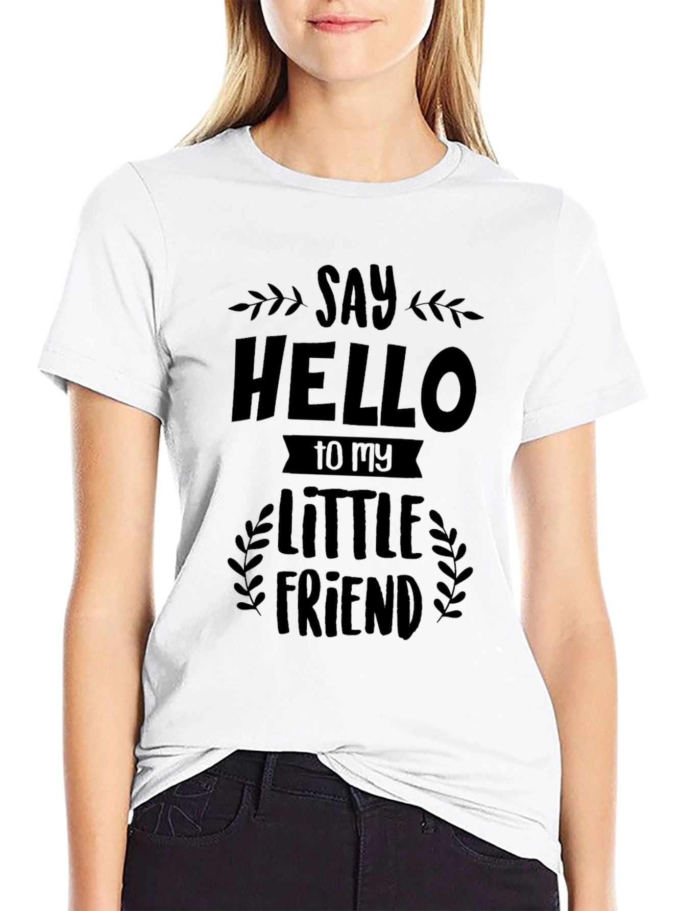 Black Say Hello T-Shirt: Little Friend Graphic Tee view 9