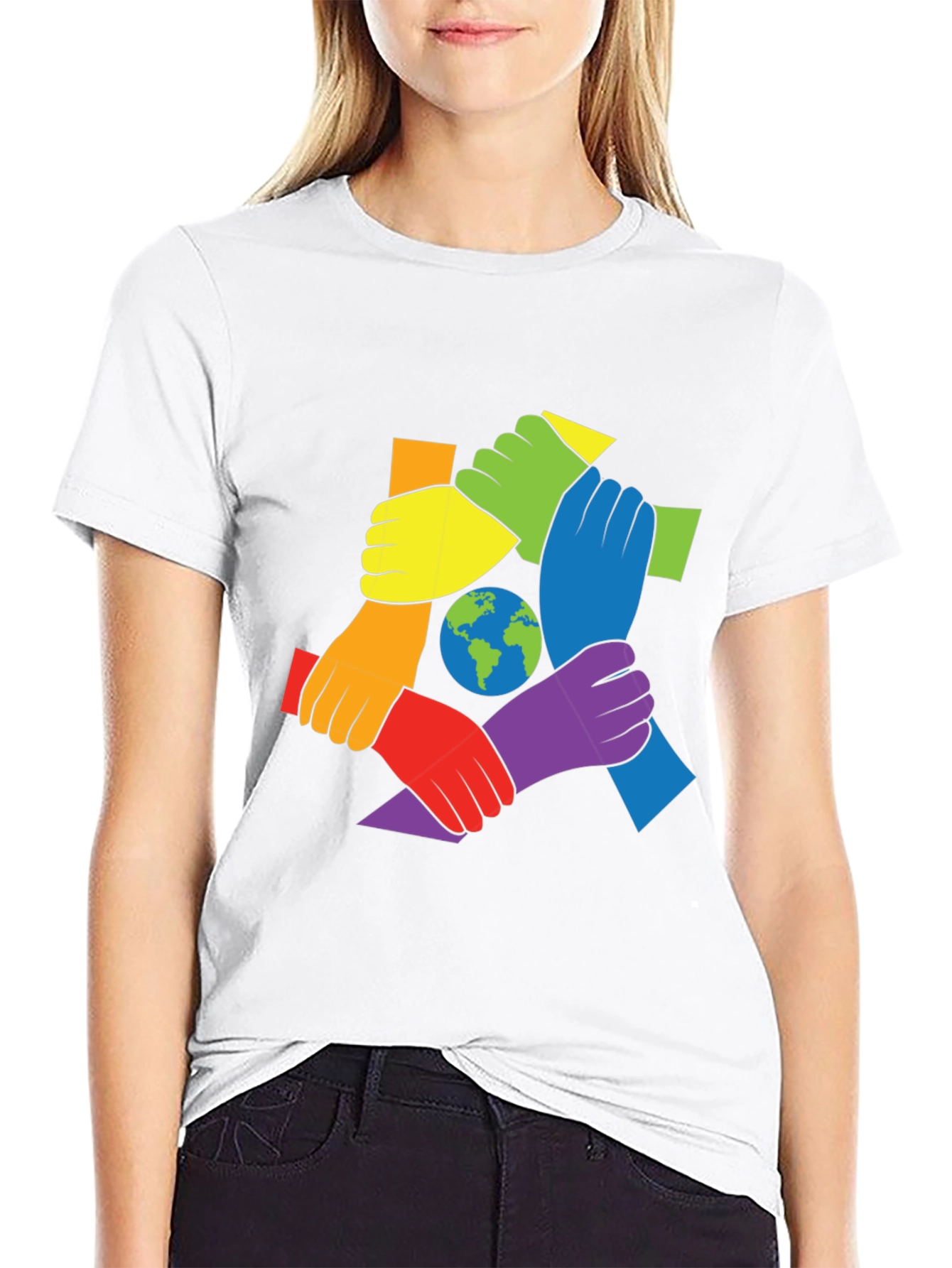Black Unity Hands Earth Graphic Tee view 9