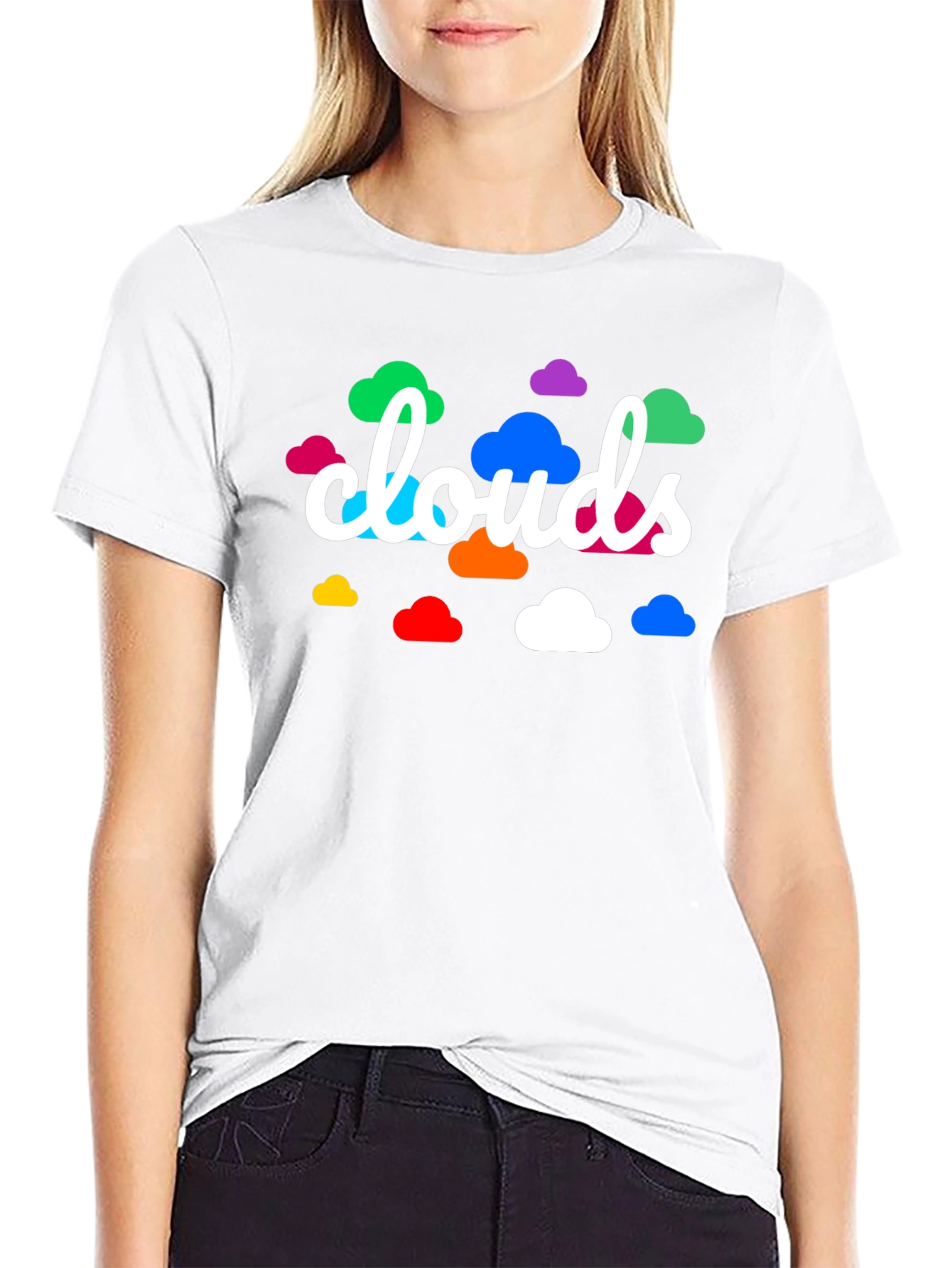Black Colorful Clouds Graphic Print Black T-Shirt view 9