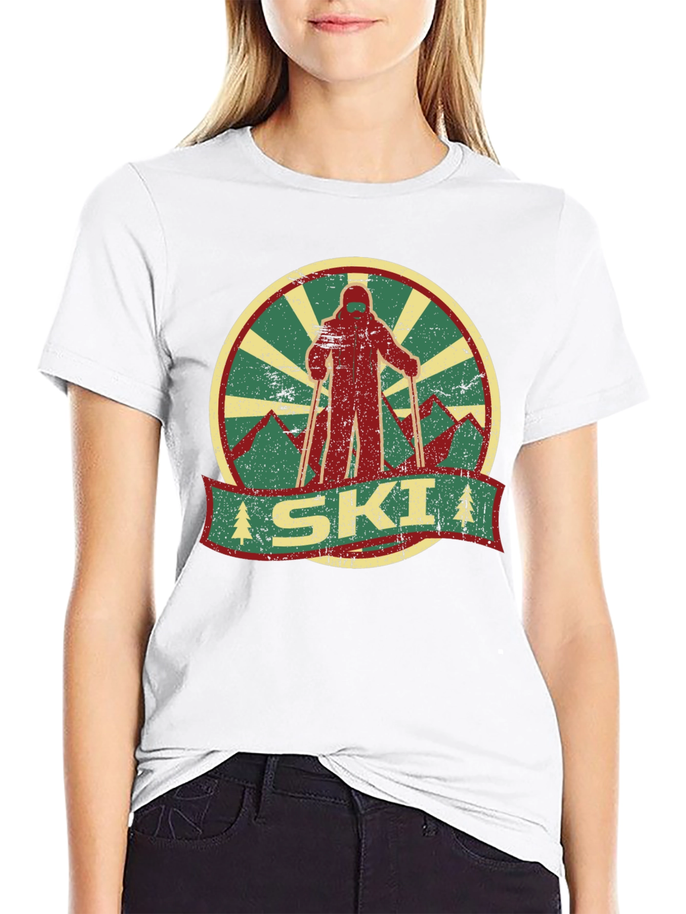 Black Vintage Ski Graphic Tee - Retro Winter Sports T-Shirt view 9