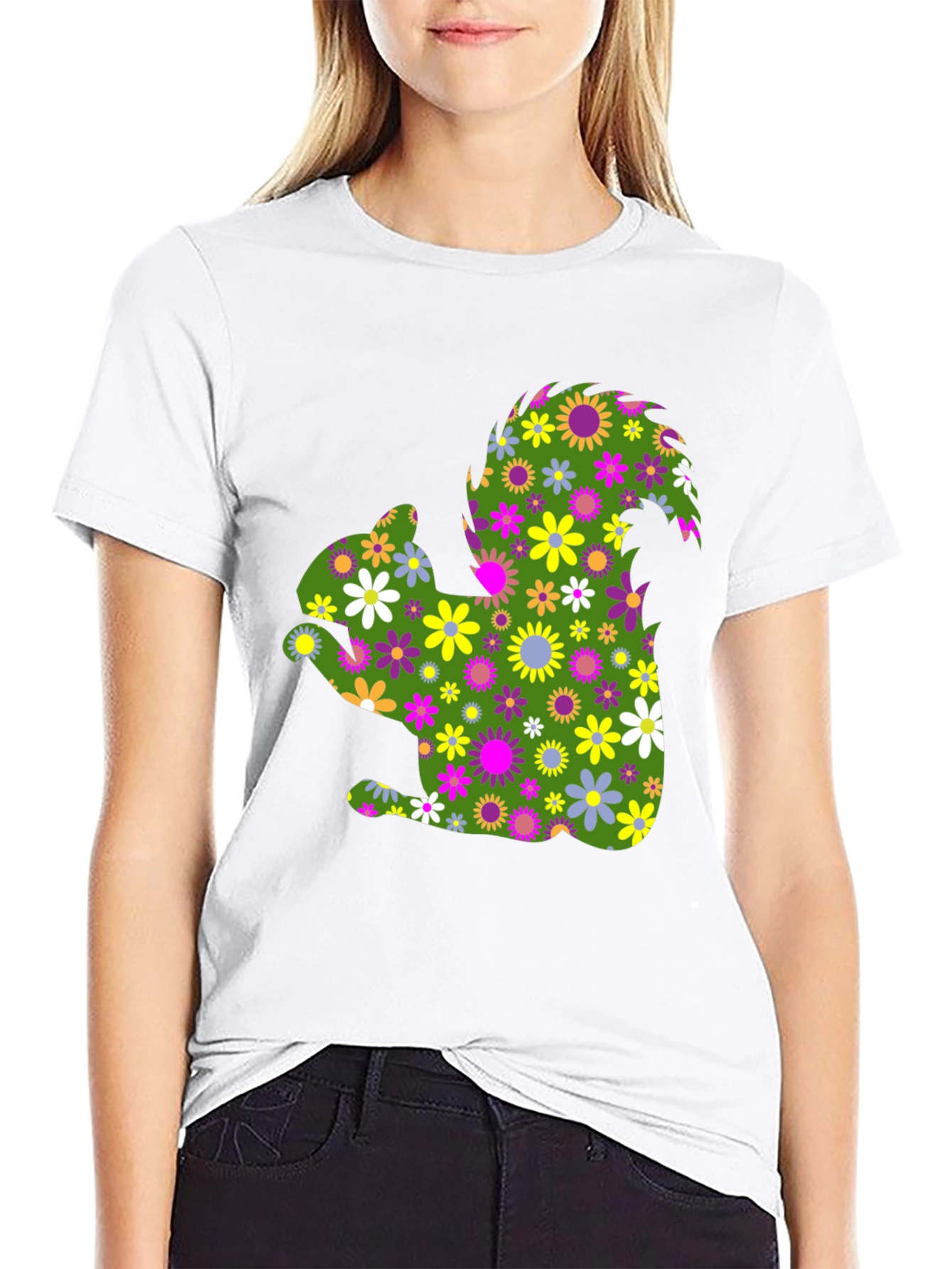 Black Floral Squirrel Graphic Tee - Unique Nature Shirt view 9