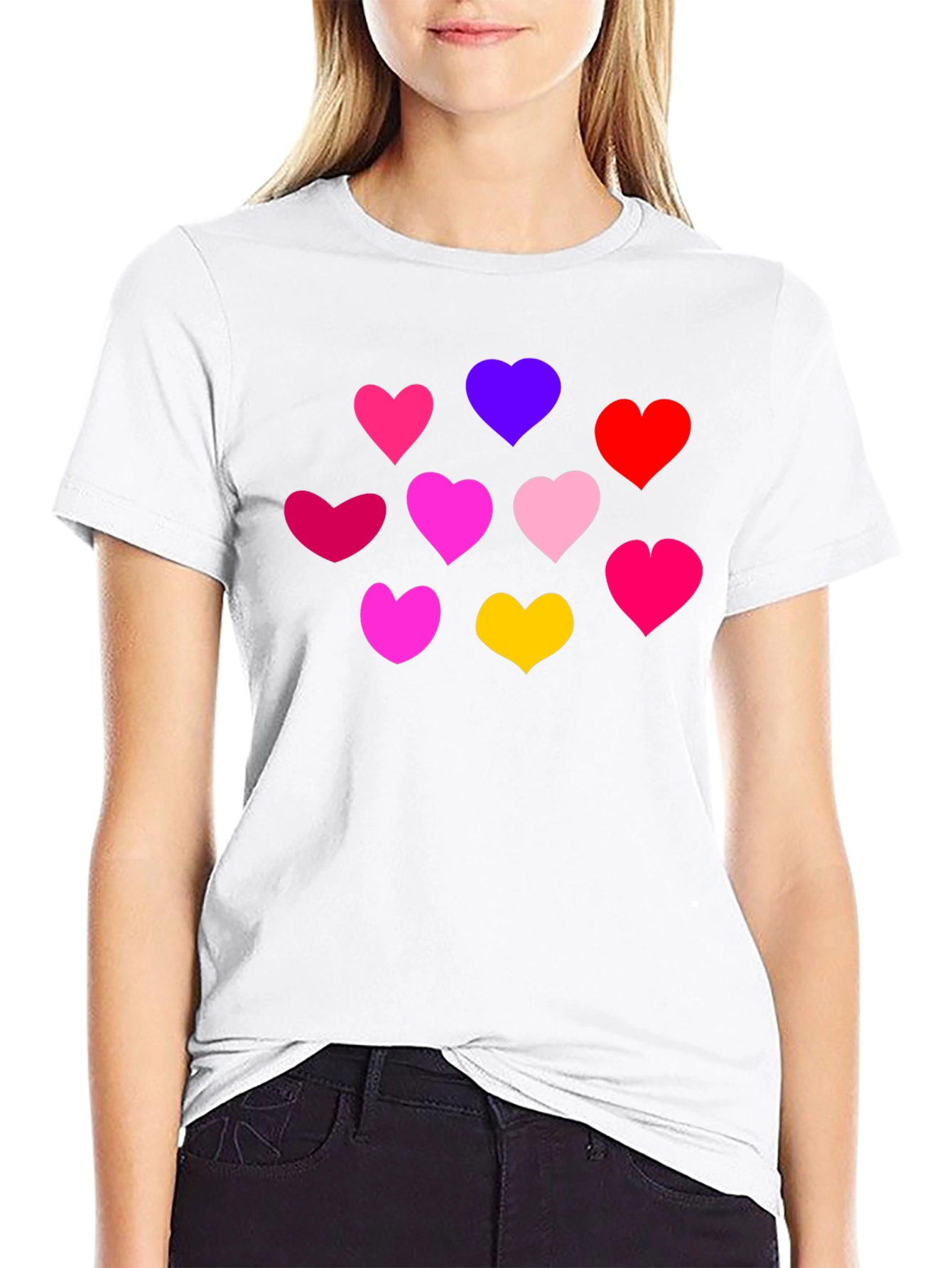 Black Heartful Tee: Colorful Hearts on Black Shirt view 9
