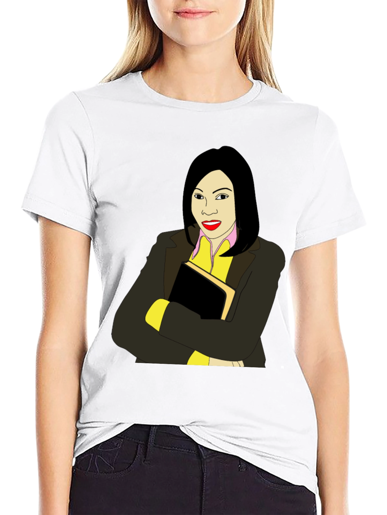 Illustrated Woman on Black T-Shirt - 9