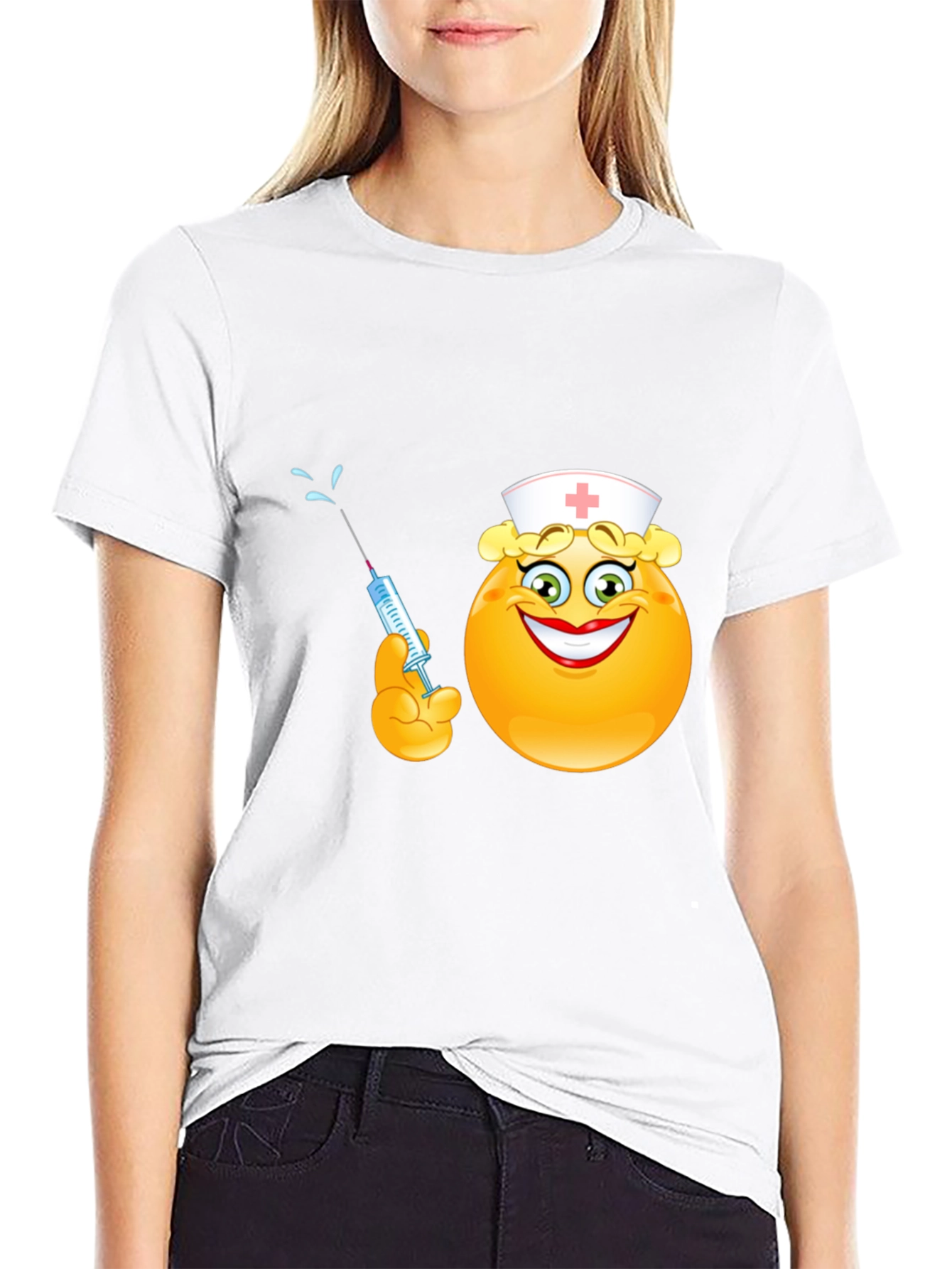 Black Funny Nurse Emoji T-Shirt - Black Cotton Tee view 9