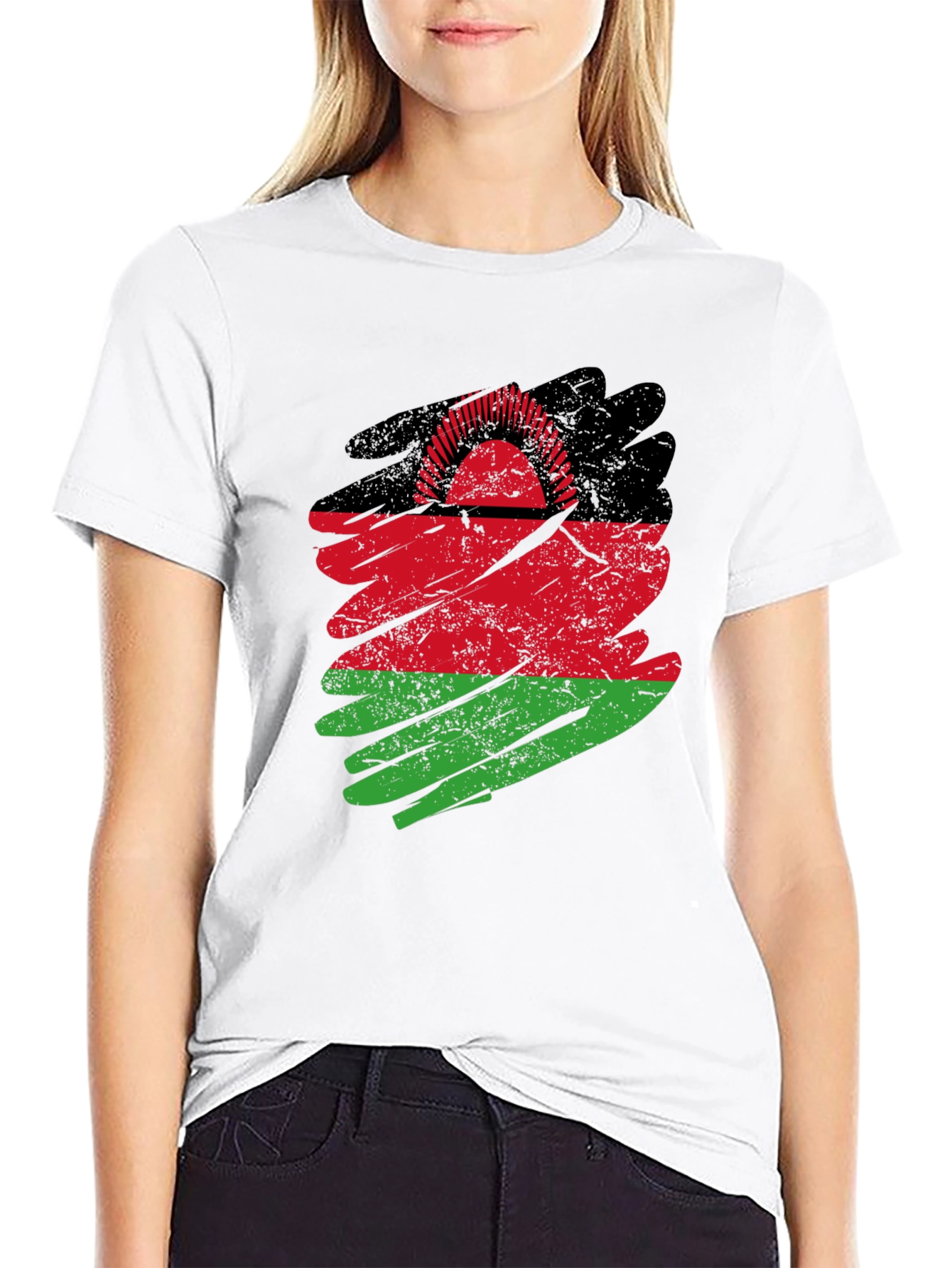 Black Malawi Flag T-Shirt: Distressed Graphic Tee view 9