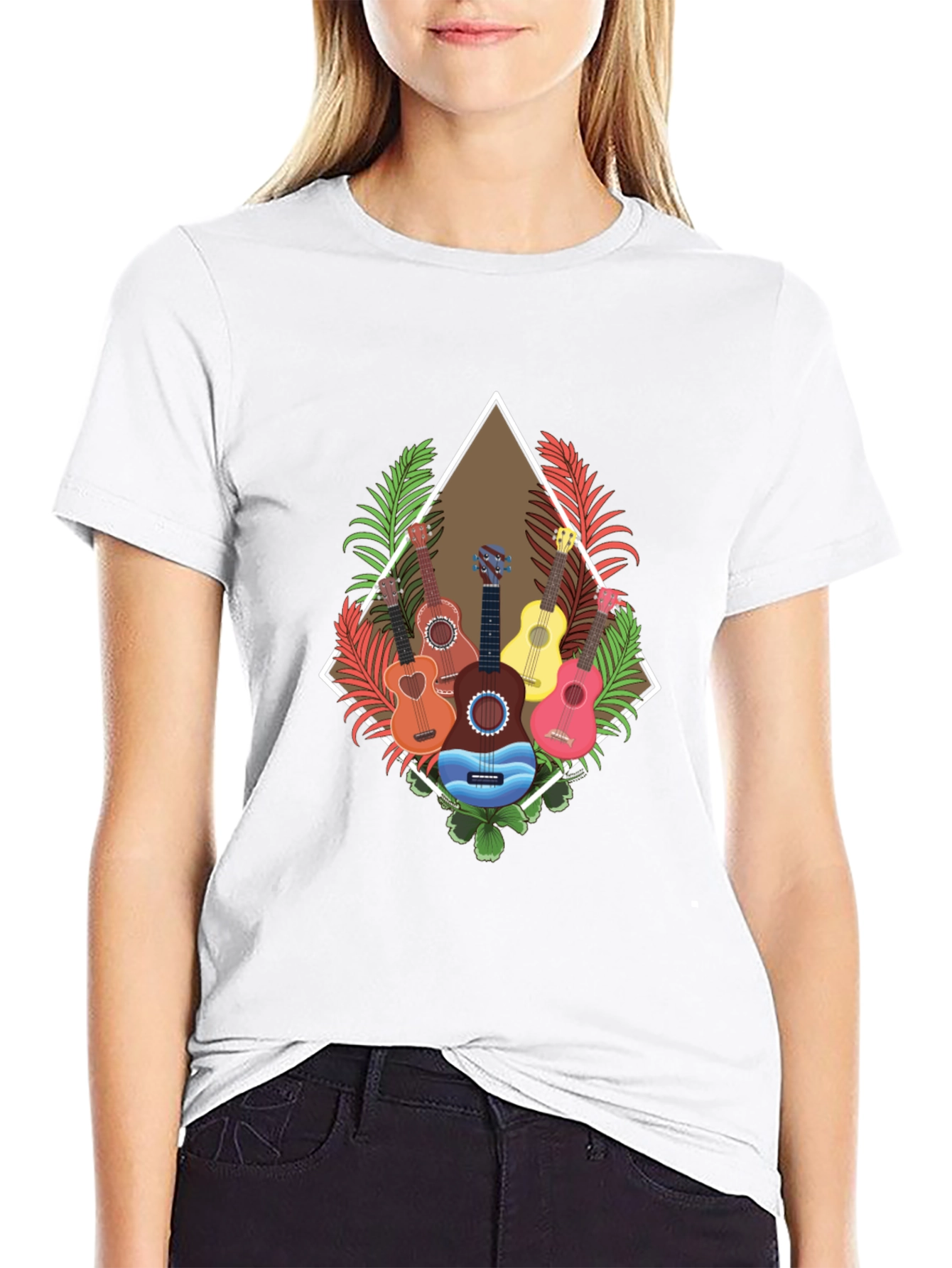 Black Tropical Guitar T-Shirt: Island Style view 9