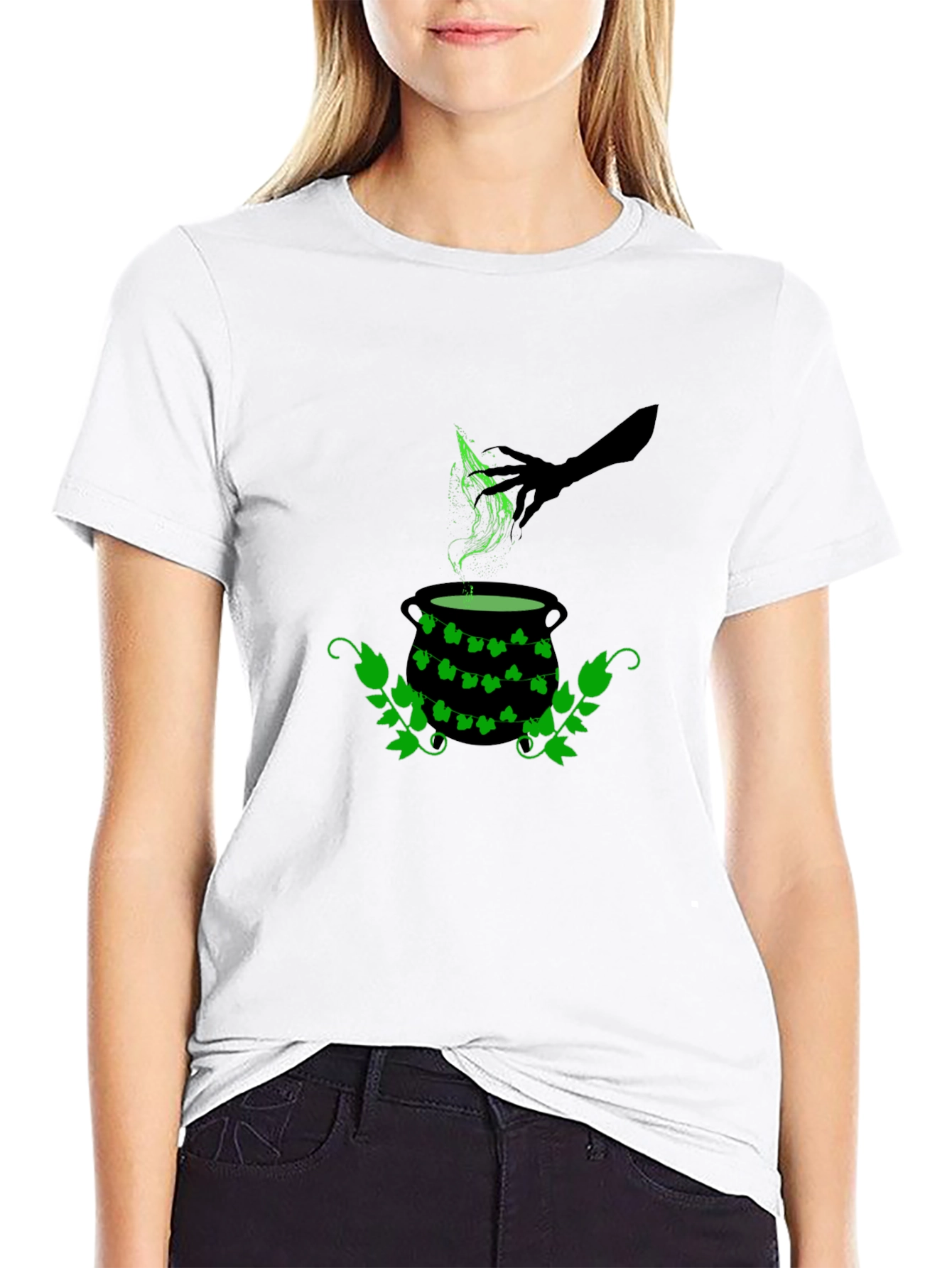 Black Witch Cauldron T-Shirt - Green Potion Brew view 9