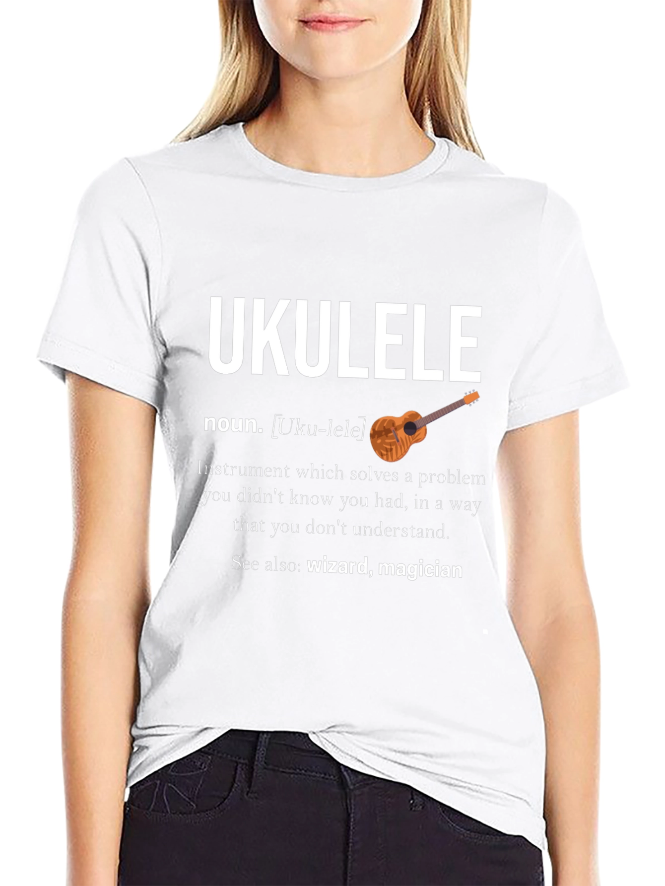 Black Ukulele Definition Graphic T-Shirt view 9