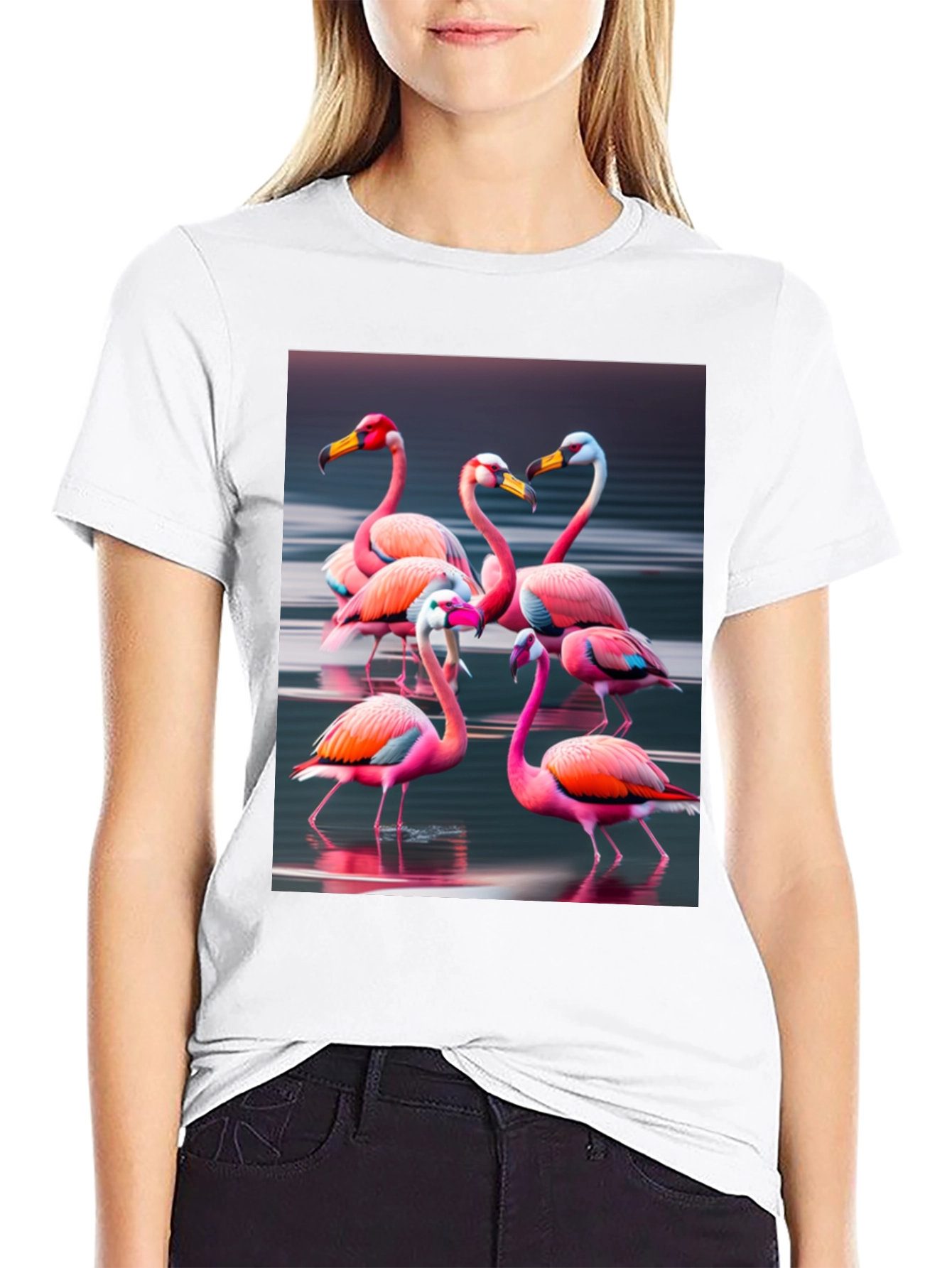 Black Flamingo Flock Graphic Tee - Black Cotton view 9