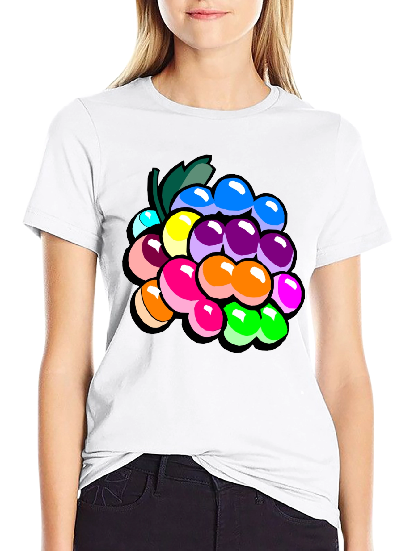 Black Colorful Grapes Graphic T-Shirt - Novelty Fruit Tee view 9