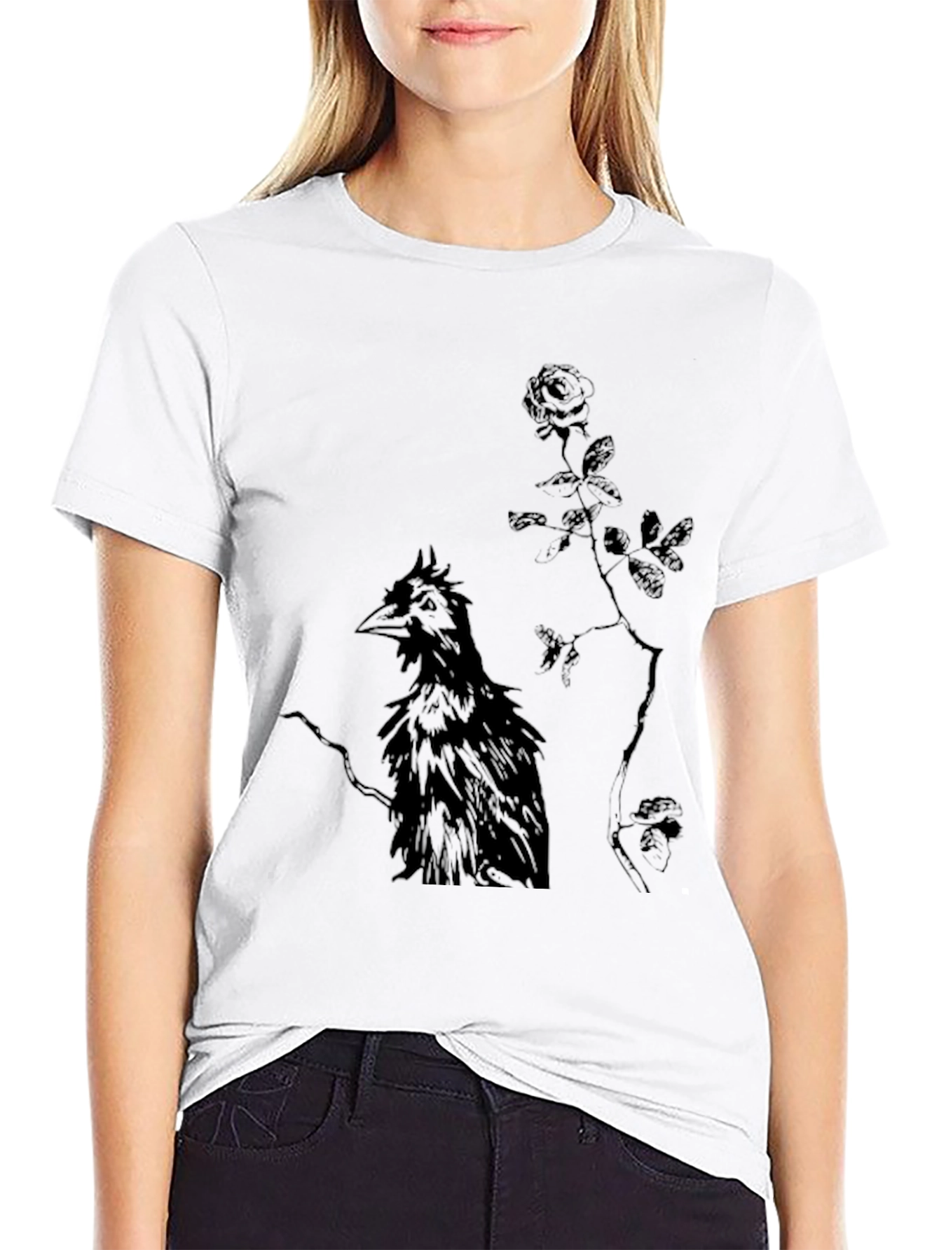 Black Raven and Rose Graphic Black T-Shirt view 9