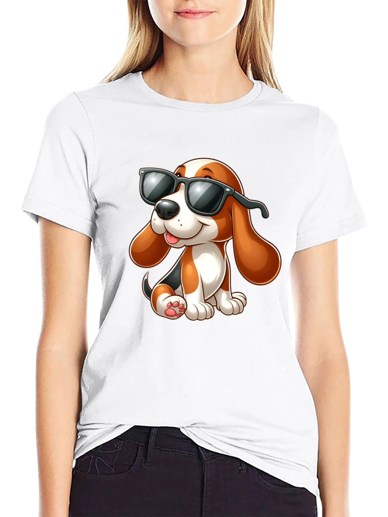 Black Cool Cartoon Dog Graphic T-Shirt view 9