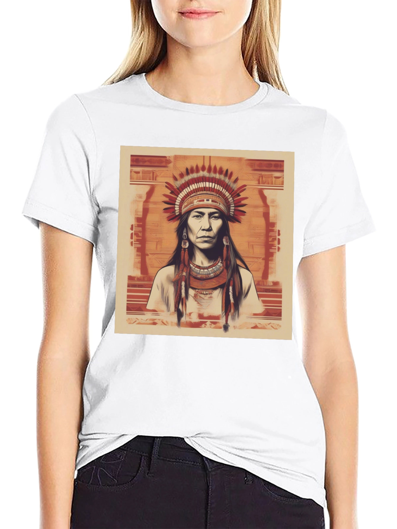 Black Native American Chief Graphic Tee - Black Cotton view 9