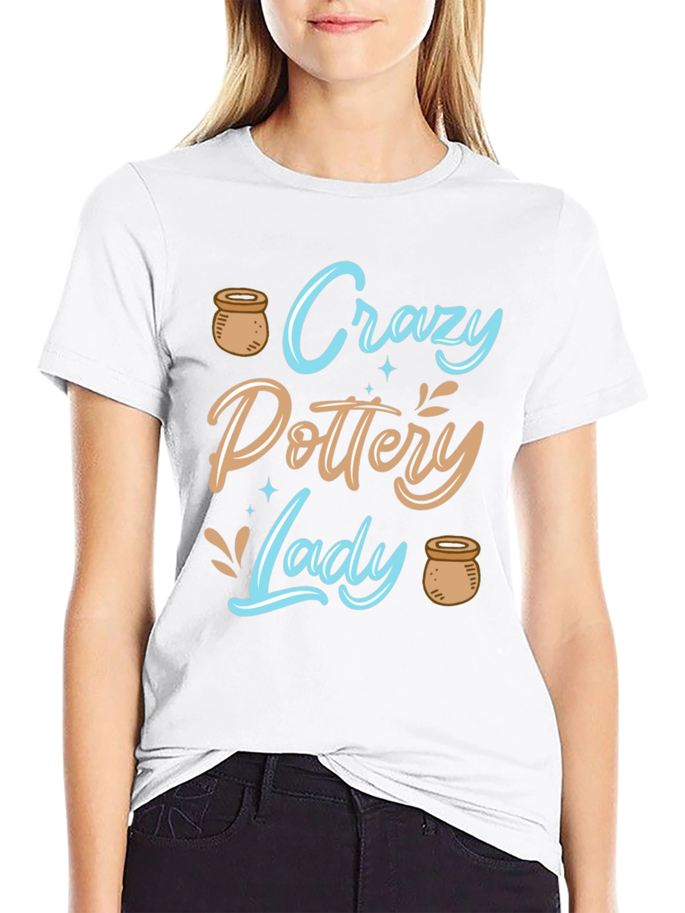 Black Crazy Pottery Lady T-Shirt view 9